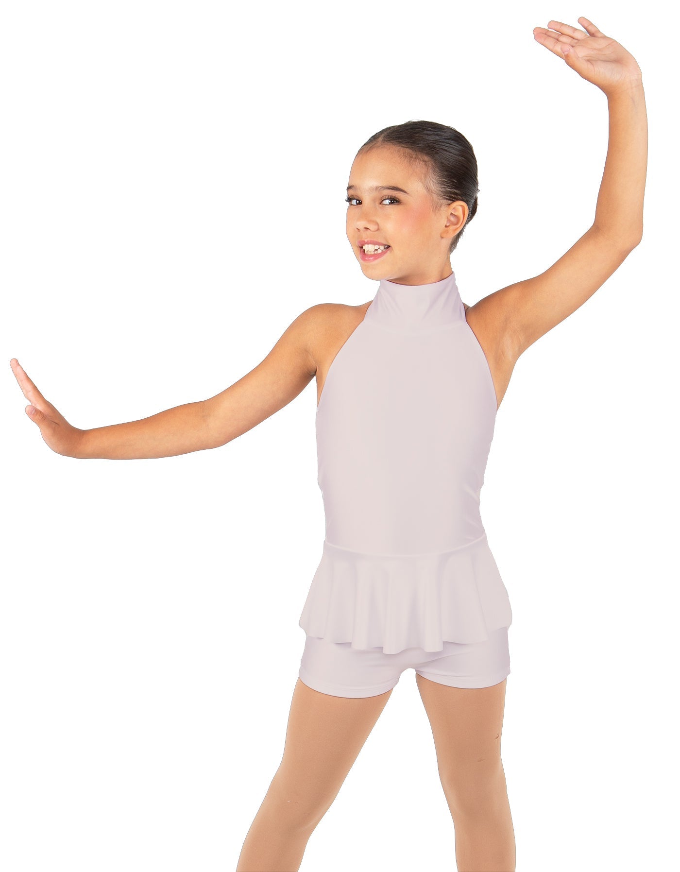 Solid Lycra Halter Collar Biketard w peplum