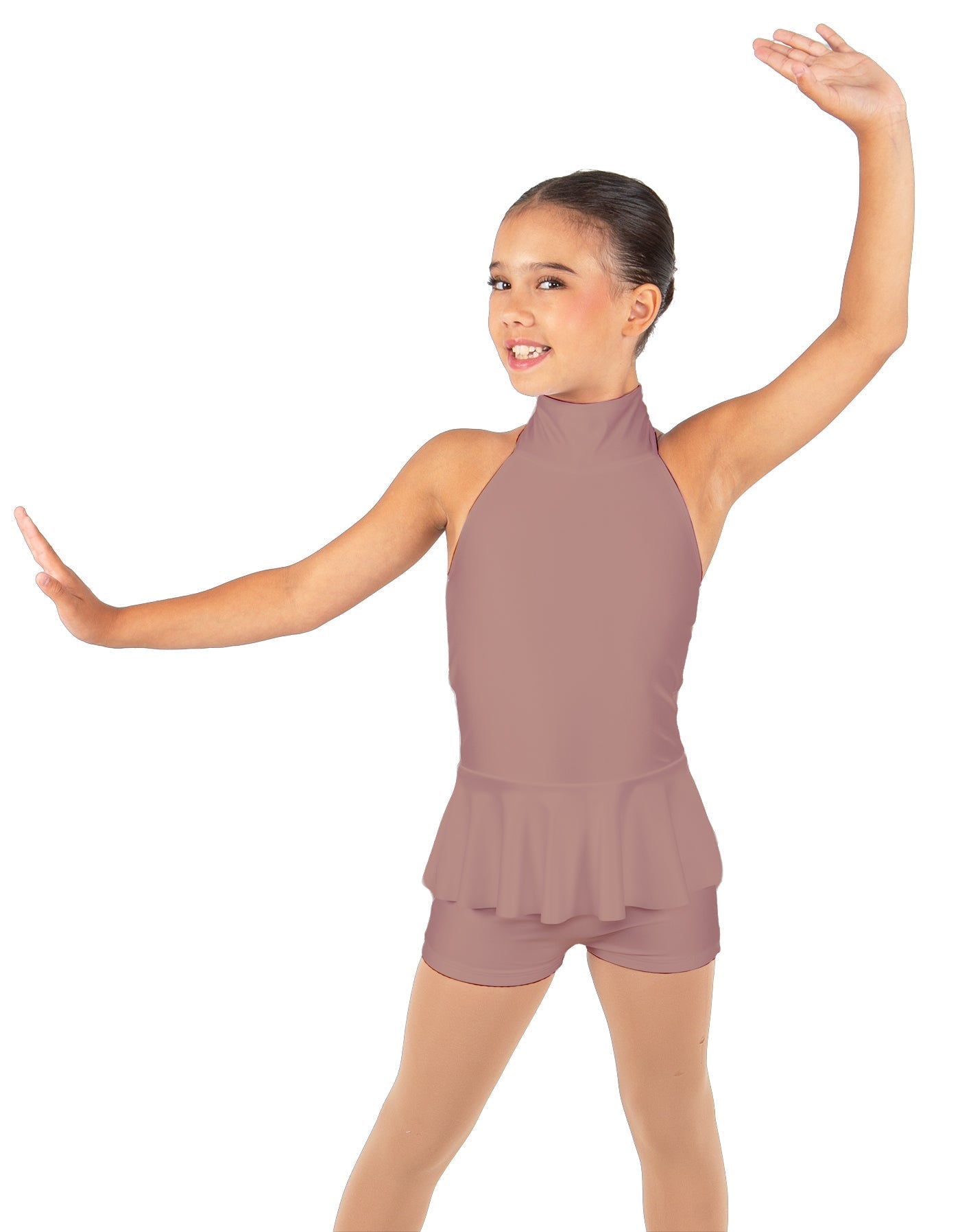 Solid Lycra Halter Collar Biketard w peplum