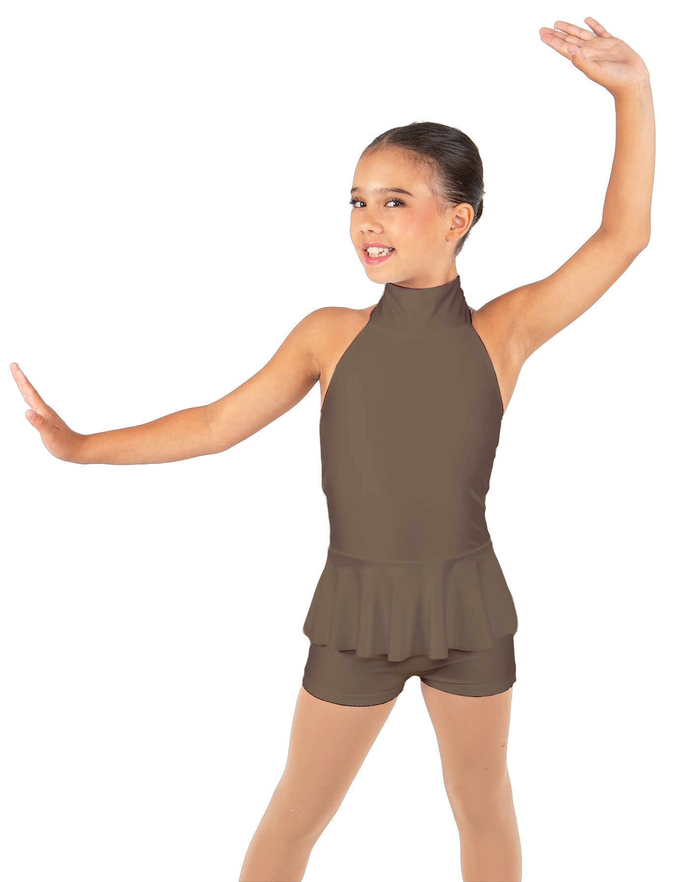 Solid Lycra Halter Collar Biketard w peplum