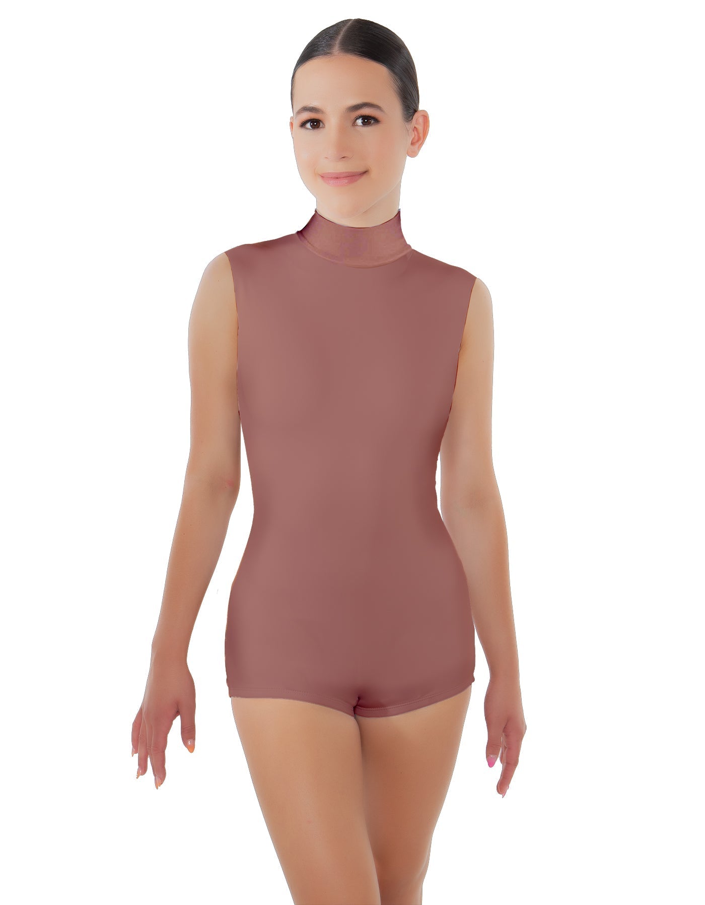 Solid Lycra Tneck Sleeveless Open Back Biketard