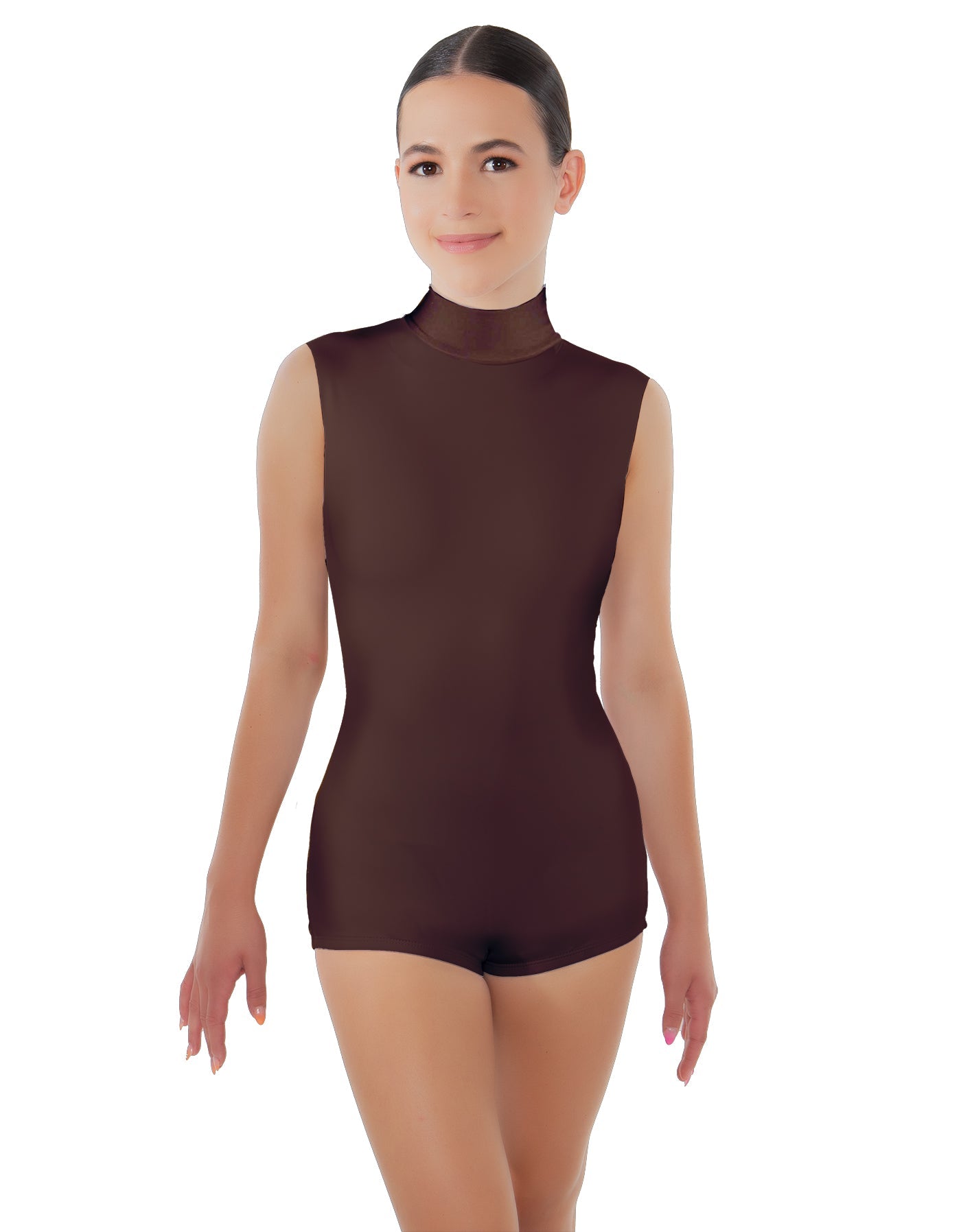 Solid Lycra Tneck Sleeveless Open Back Biketard