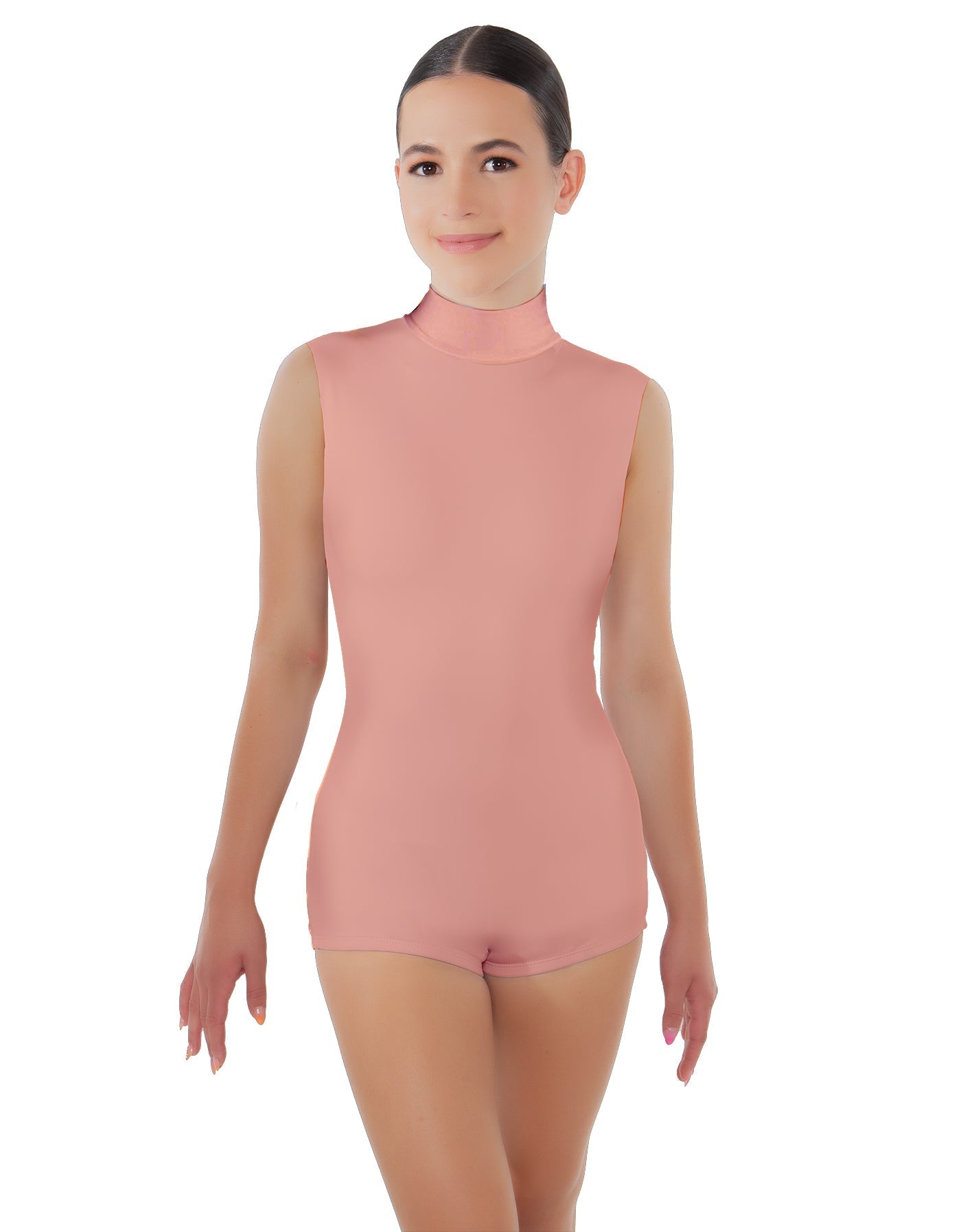Solid Lycra Tneck Sleeveless Open Back Biketard