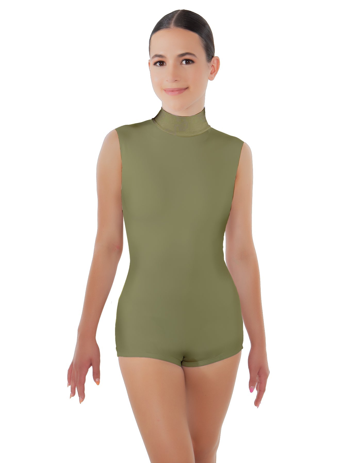 Solid Lycra Tneck Sleeveless Open Back Biketard