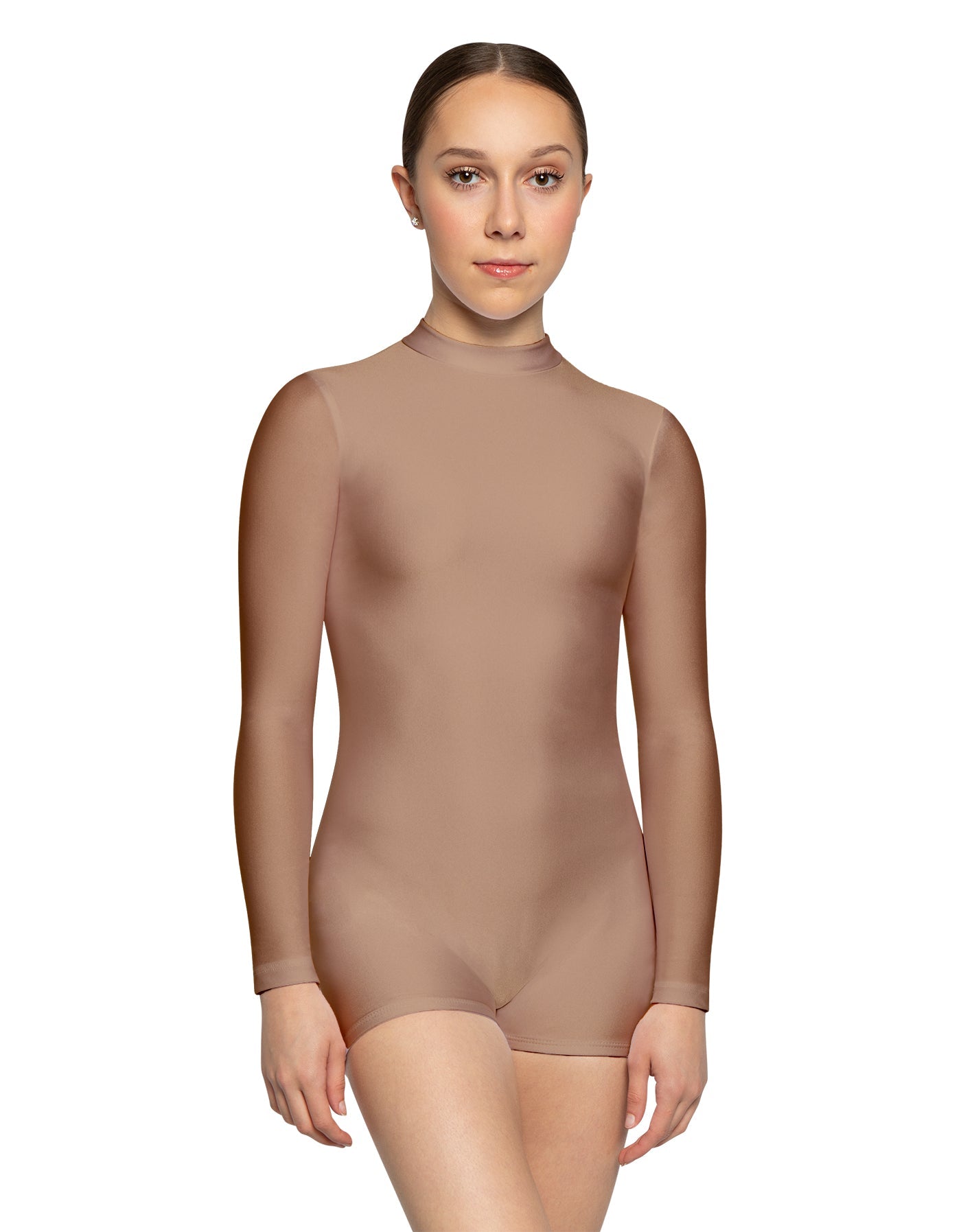 Solid Lycra LS Tneck Zipper Back Biketard
