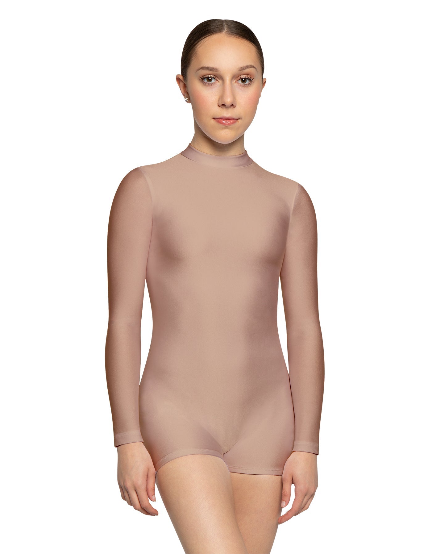 Solid Lycra LS Tneck Zipper Back Biketard