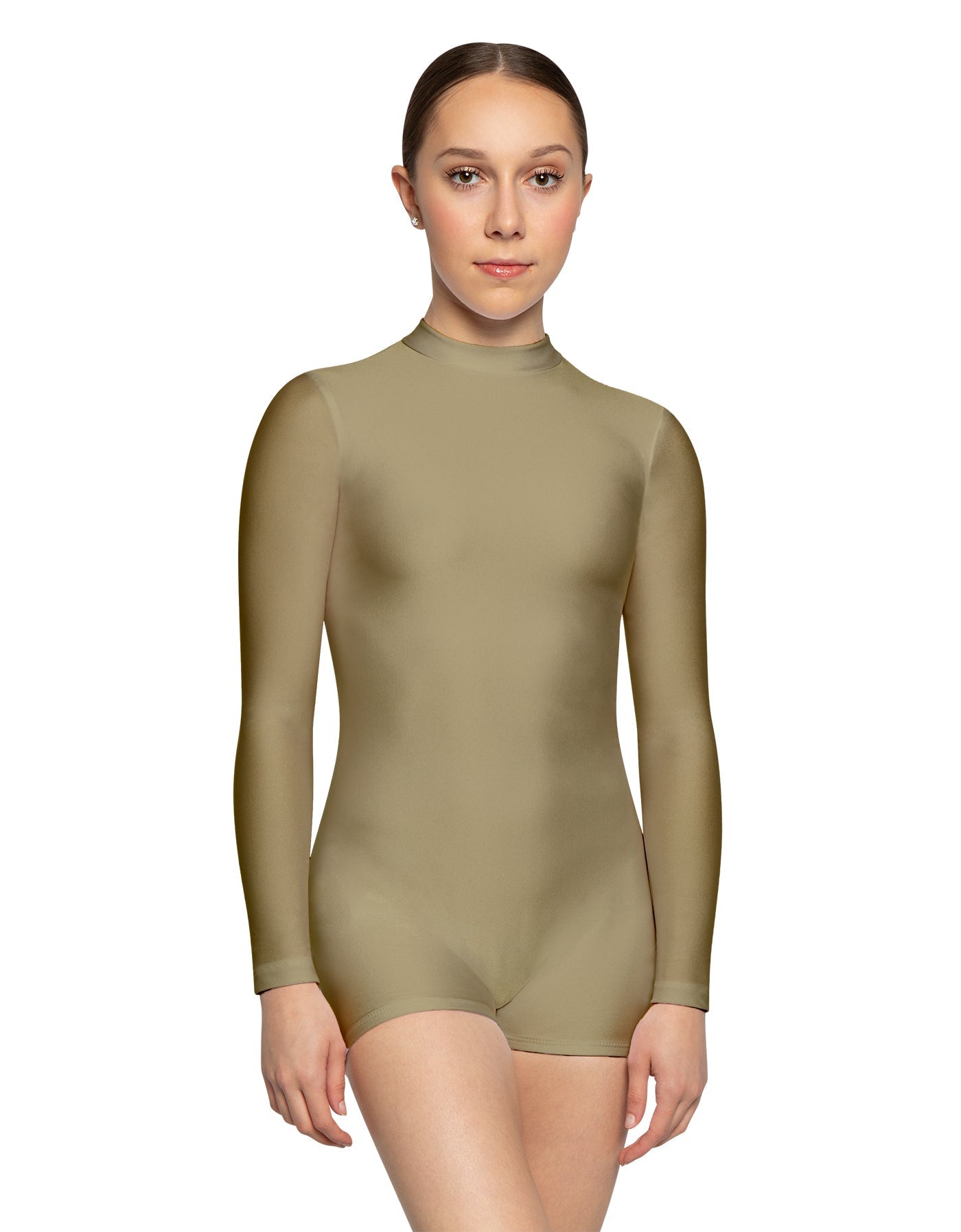 Solid Lycra LS Tneck Zipper Back Biketard