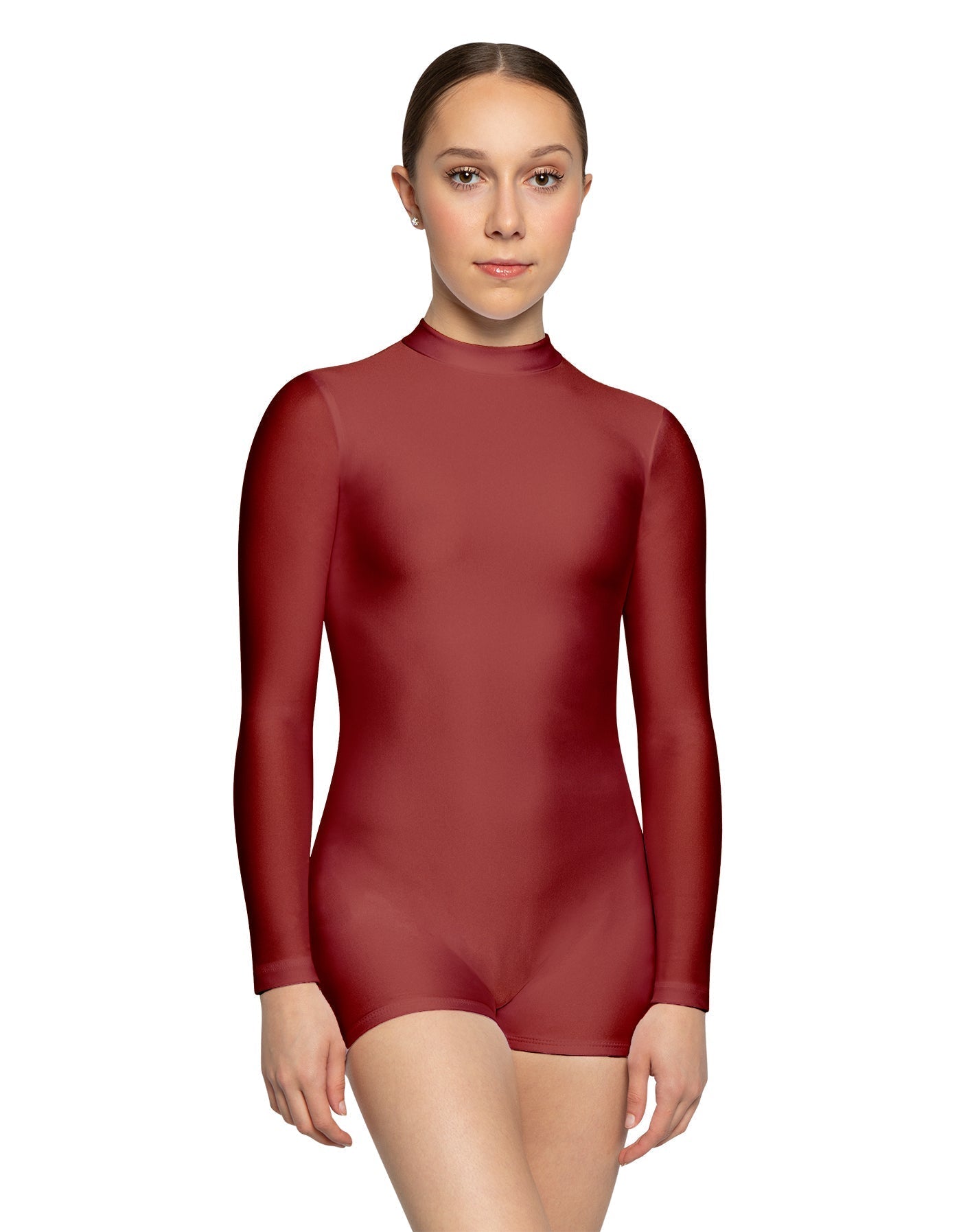 Solid Lycra LS Tneck Zipper Back Biketard