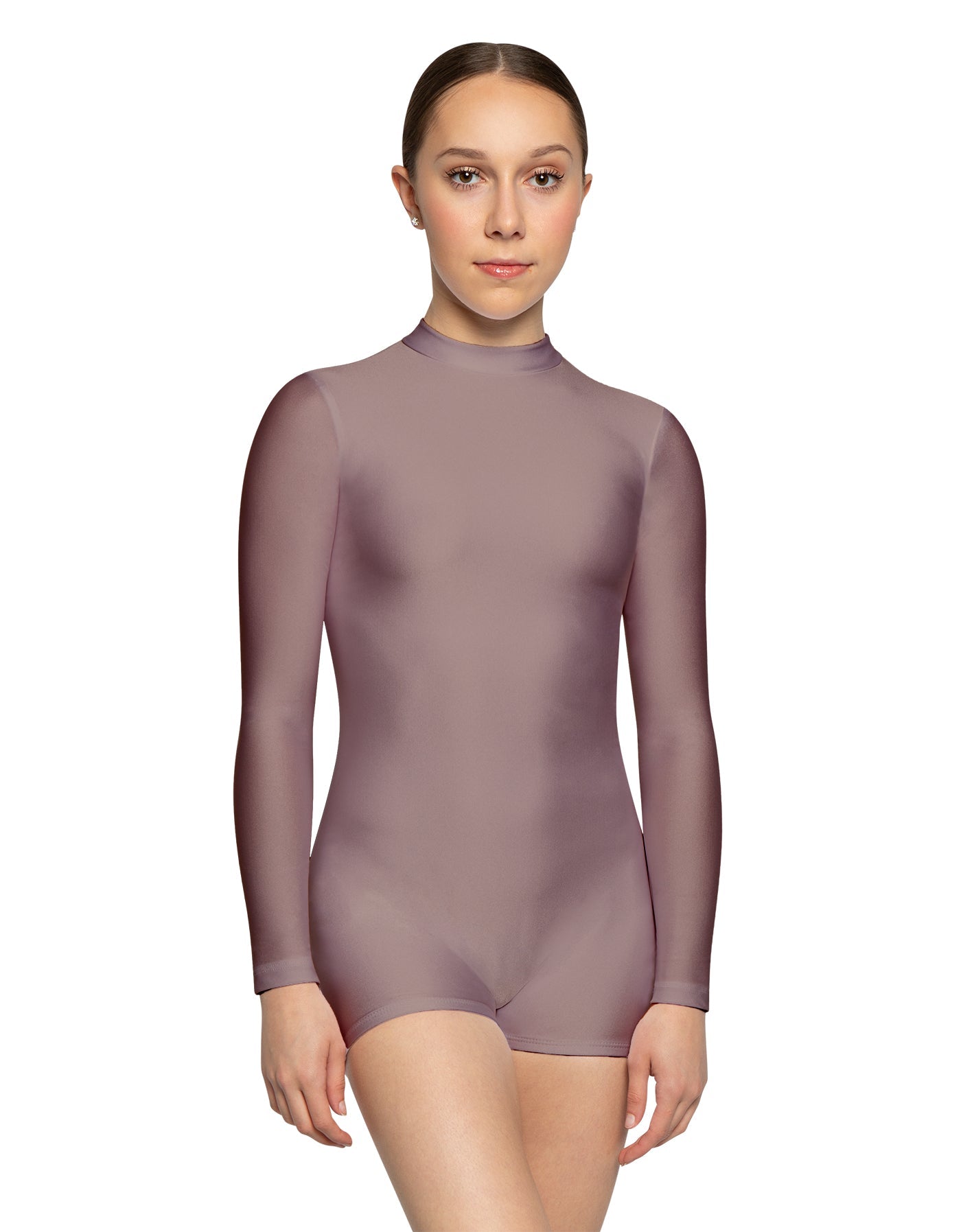 Solid Lycra LS Tneck Zipper Back Biketard