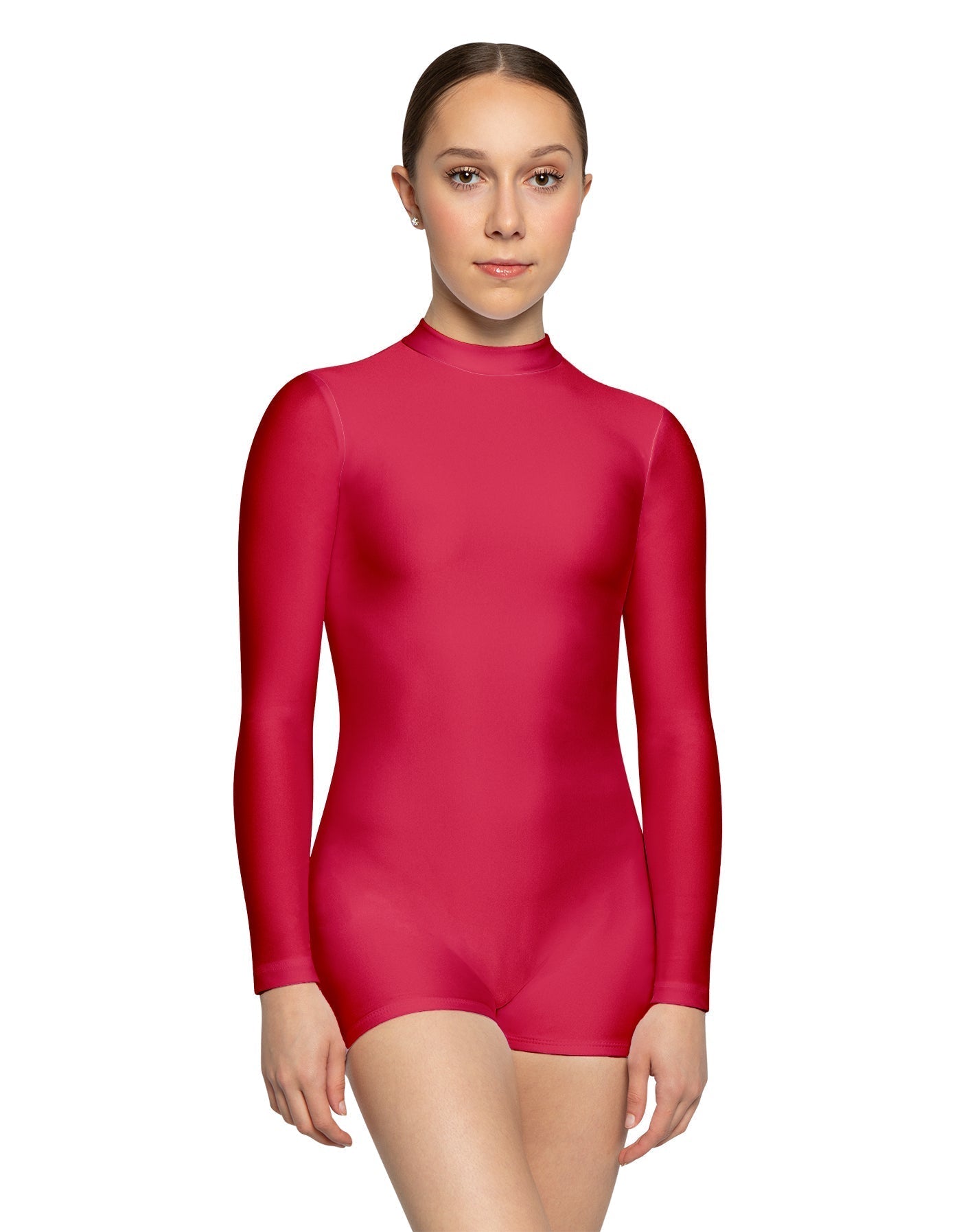 Solid Lycra Tneck LS Open Back Biketard