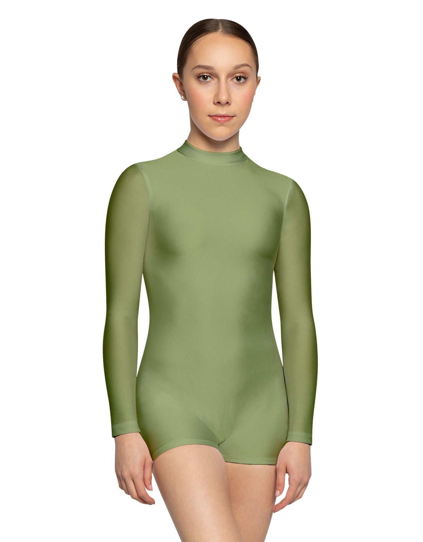 Solid Lycra Tneck LS Open Back Biketard