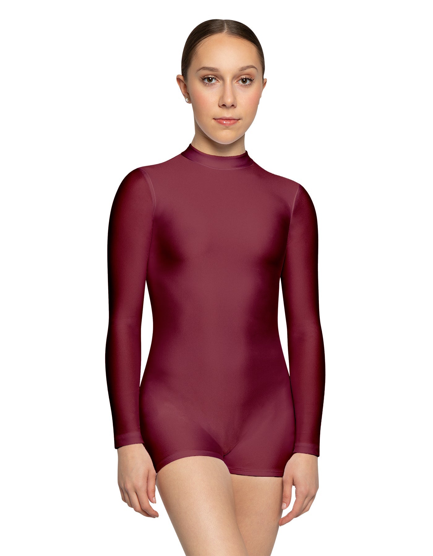 Solid Lycra Tneck LS Open Back Biketard