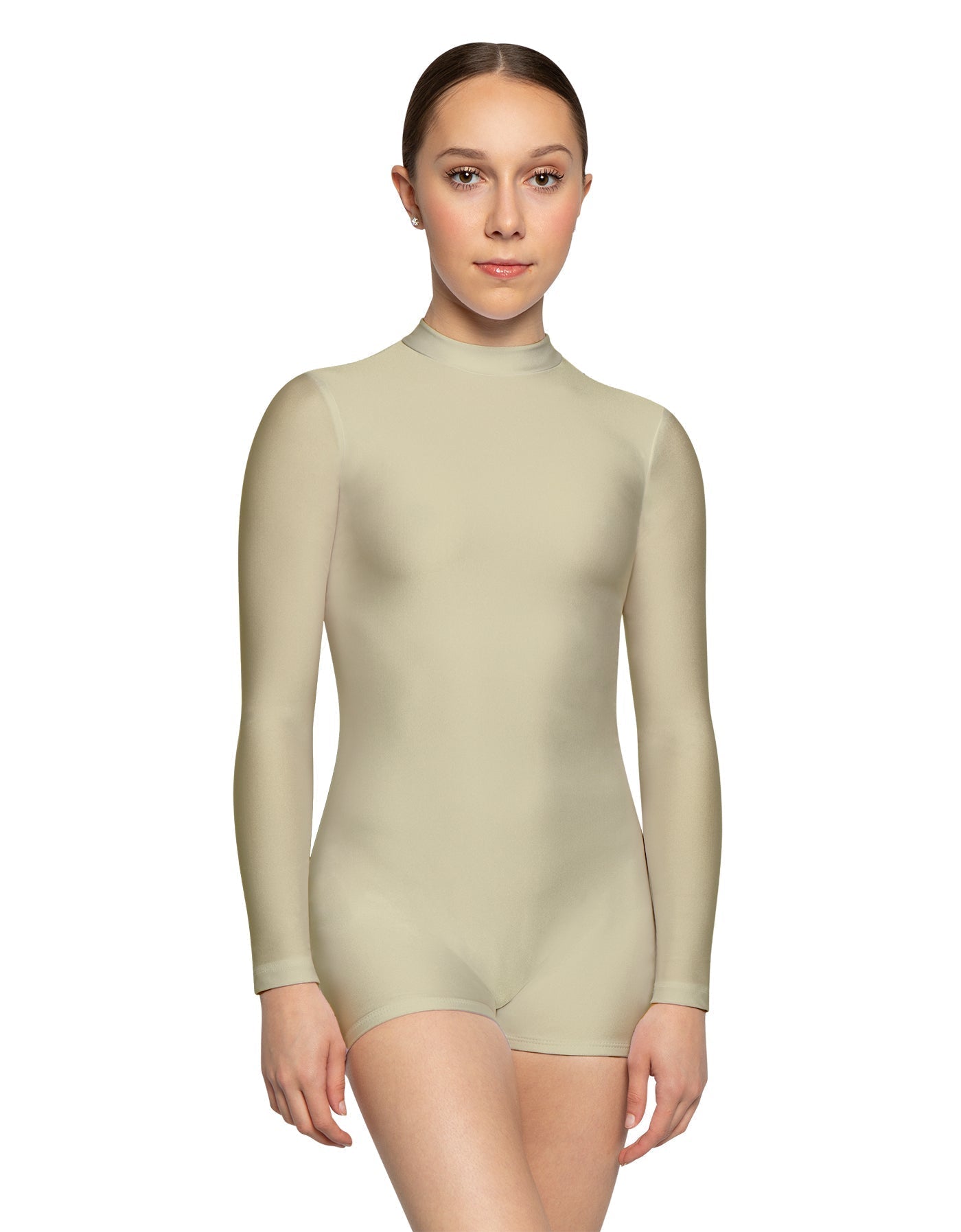 Solid Lycra Tneck LS Open Back Biketard
