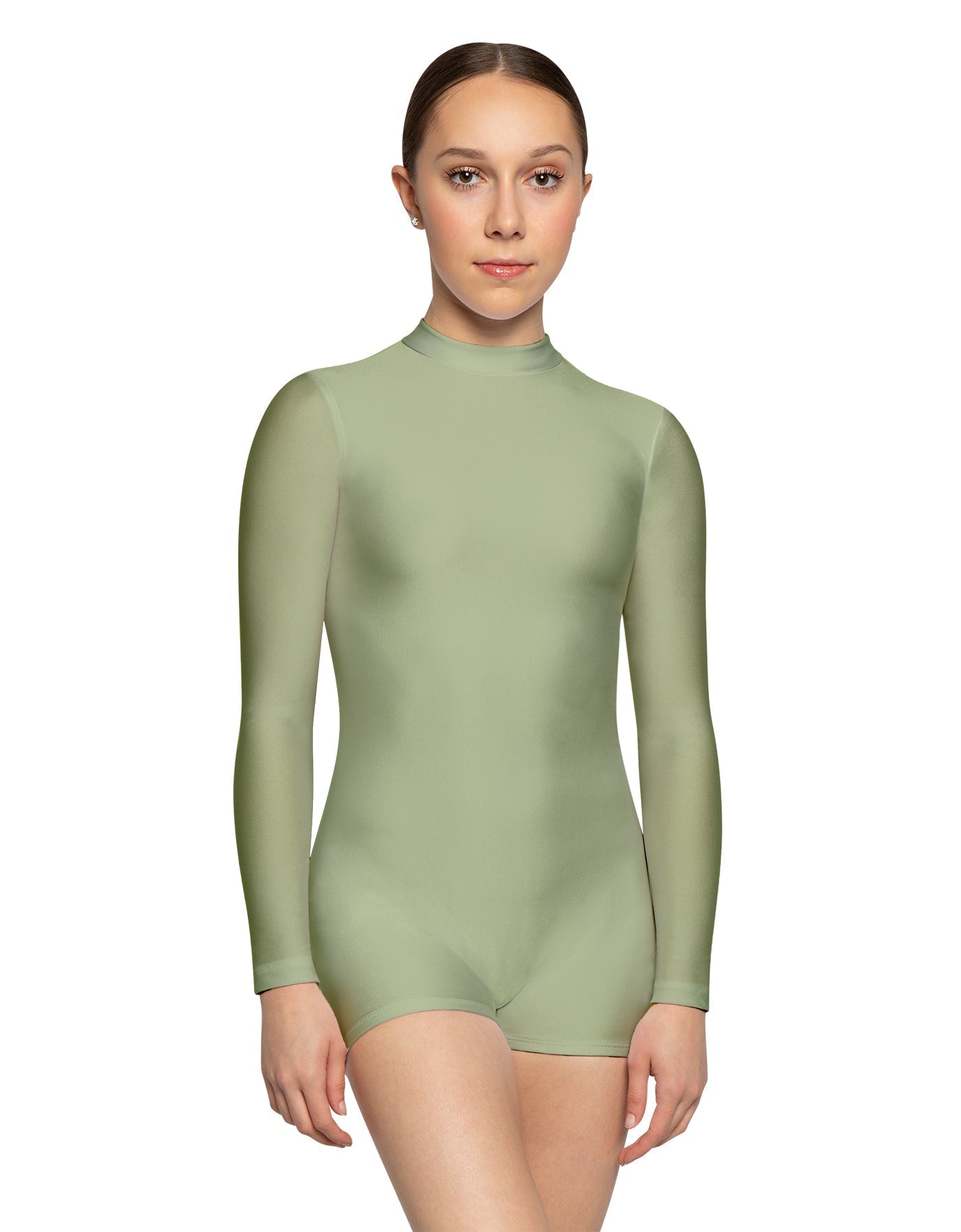 Solid Lycra Tneck LS Open Back Biketard