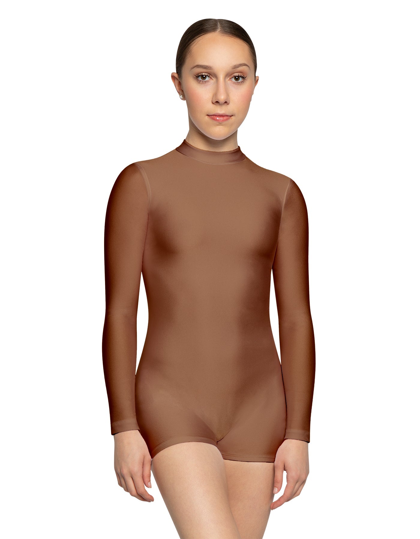 Solid Lycra Tneck LS Open Back Biketard