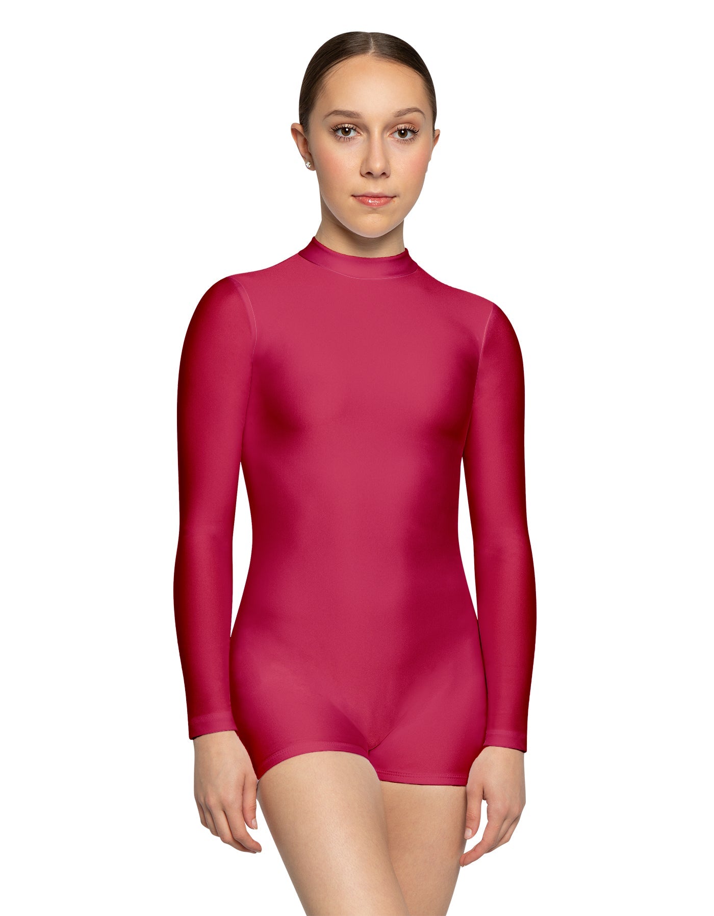 Solid Lycra Tneck LS Open Back Biketard