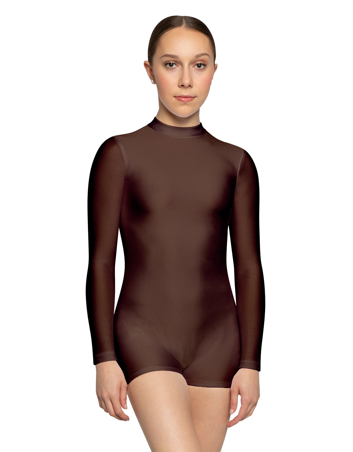 Solid Lycra Tneck LS Open Back Biketard