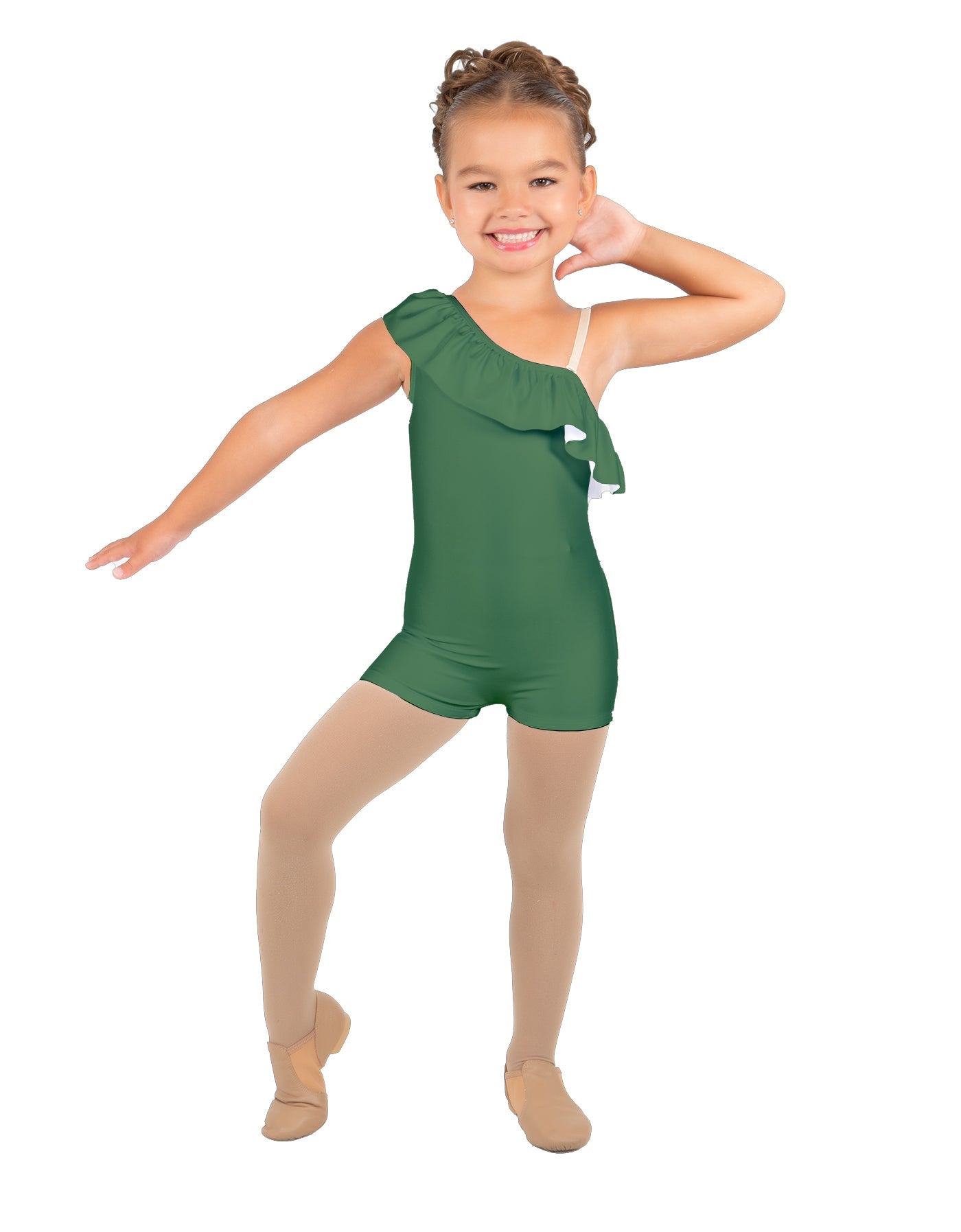 Solid Lycra One Shoulder w Ruffle Biketard