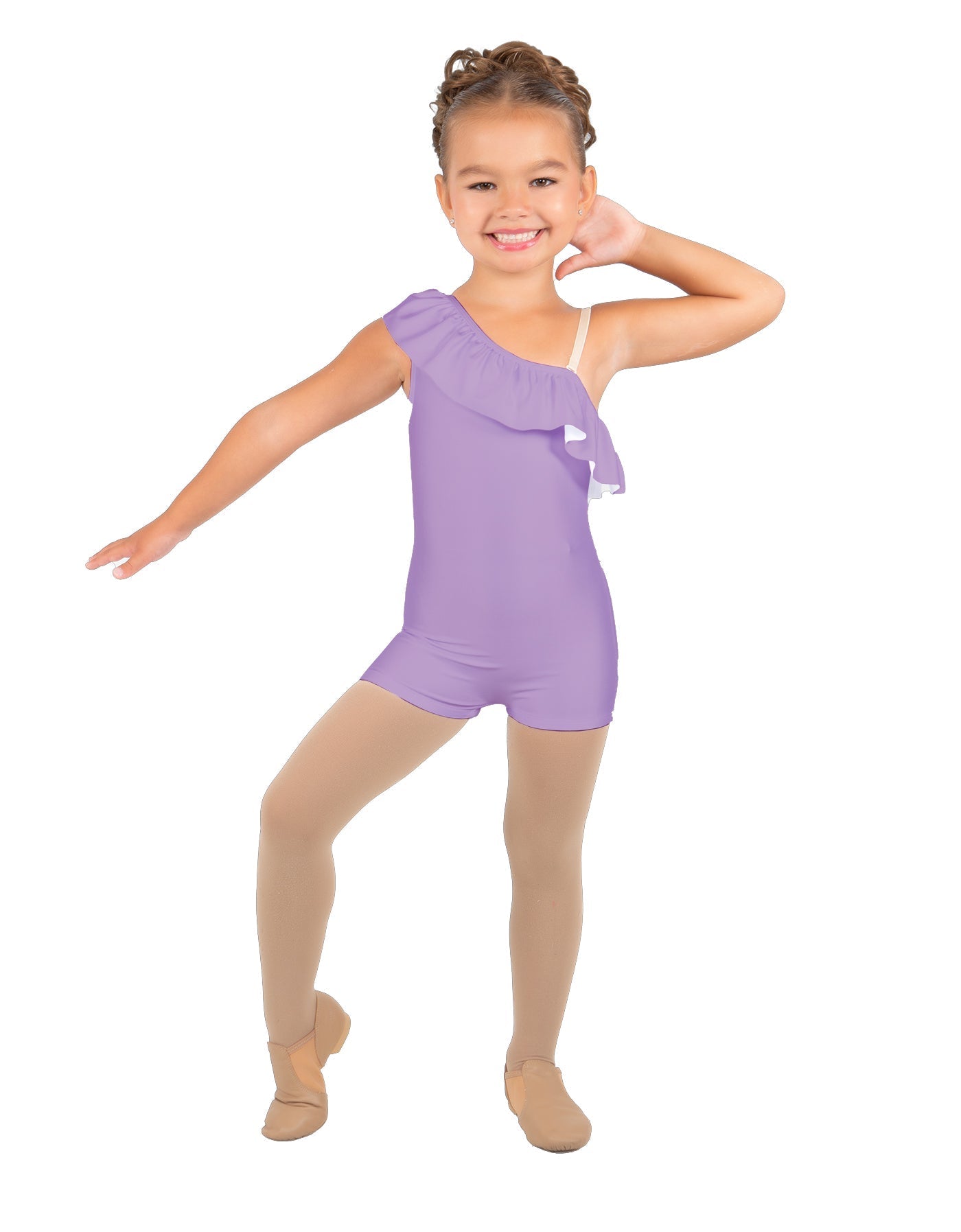 Solid Lycra One Shoulder w Ruffle Biketard