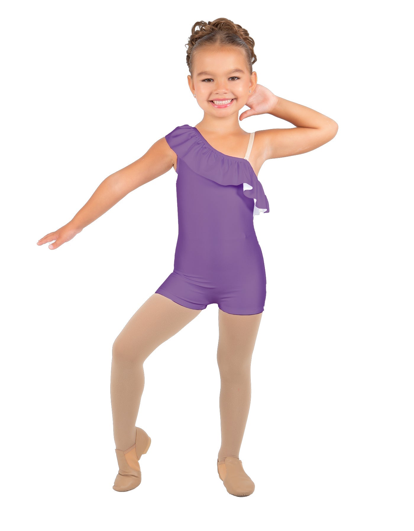 Solid Lycra One Shoulder w Ruffle Biketard