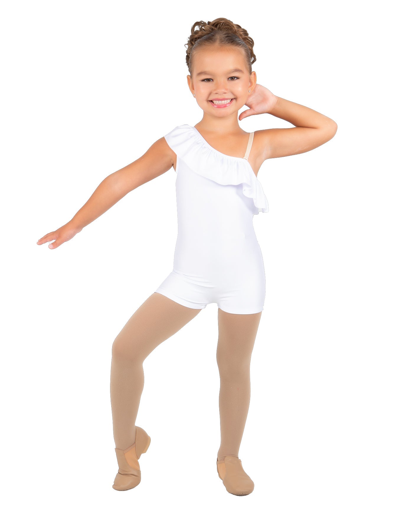 Solid Lycra One Shoulder w Ruffle Biketard