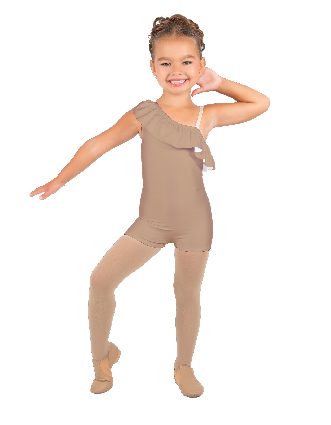 Solid Lycra One Shoulder w Ruffle Biketard