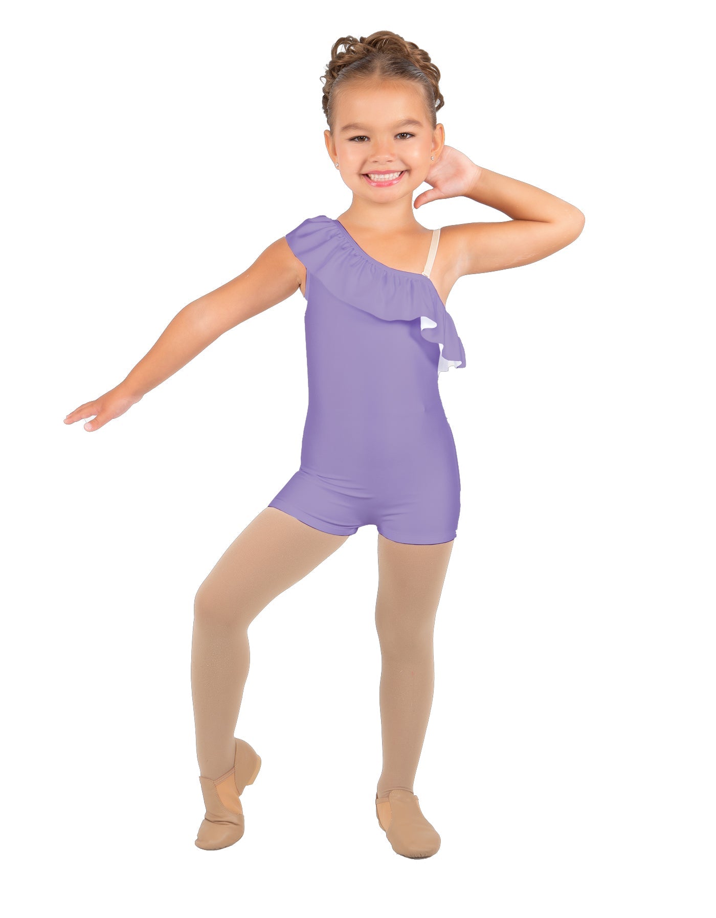 Solid Lycra One Shoulder w Ruffle Biketard
