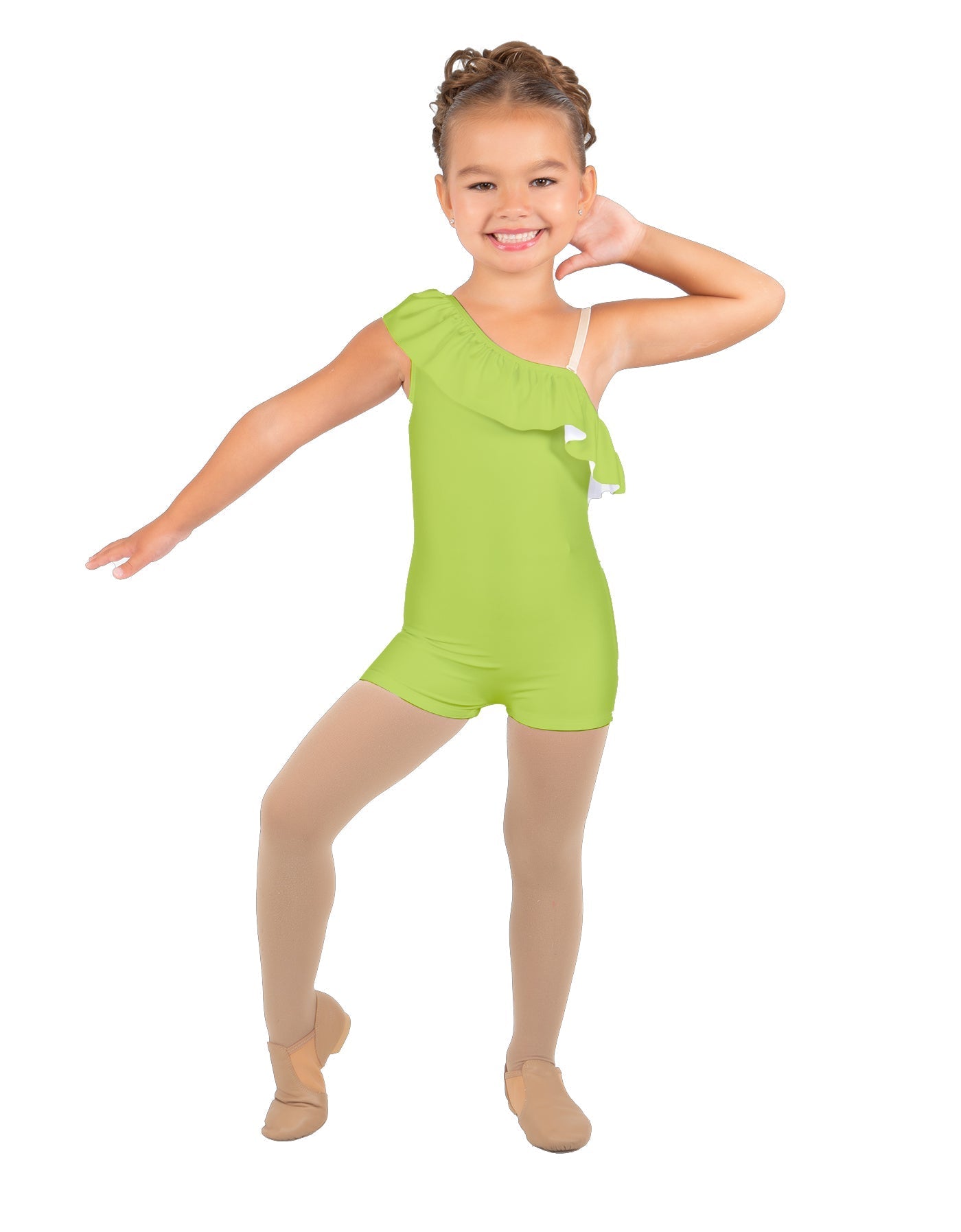 Solid Lycra One Shoulder w Ruffle Biketard