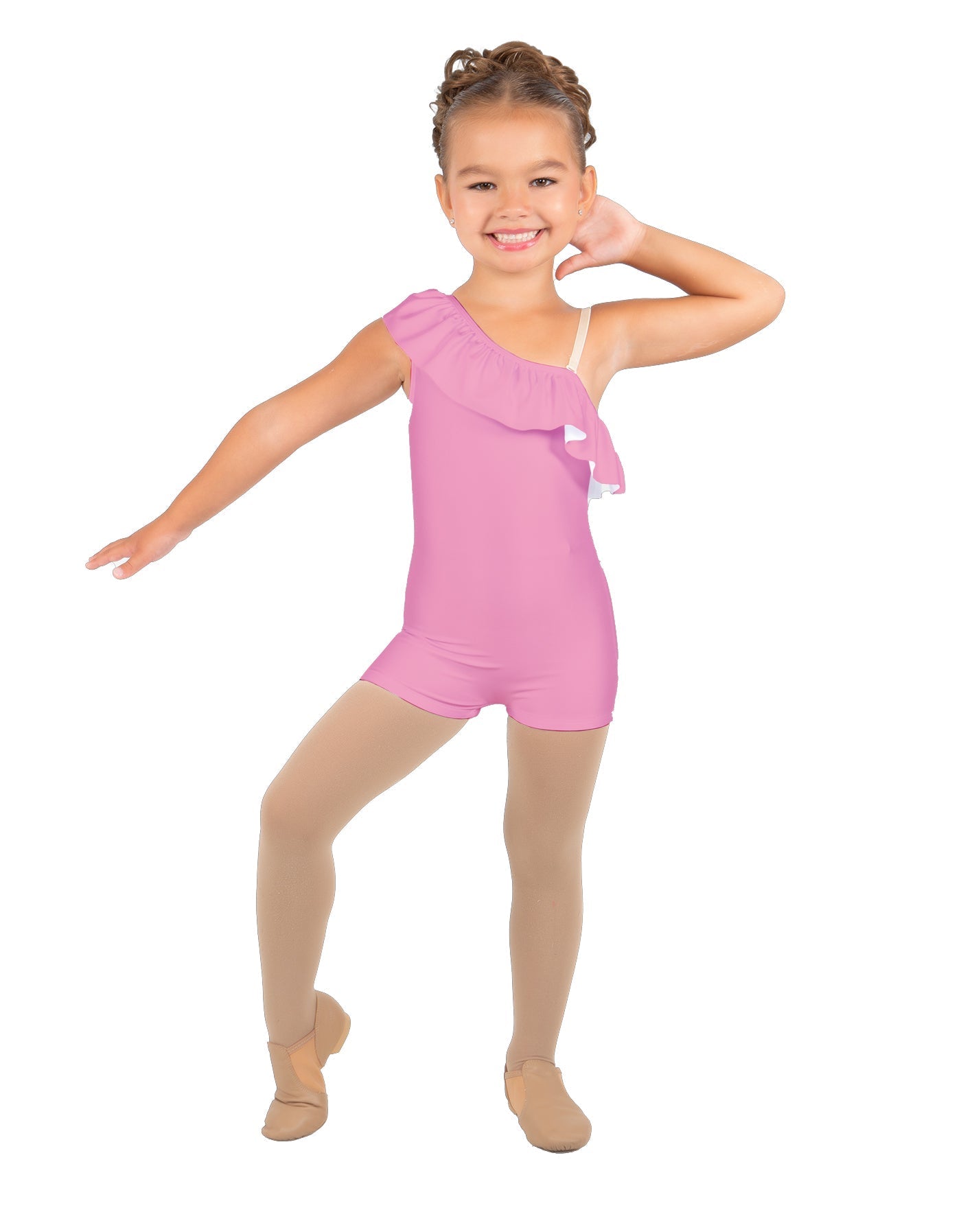 Solid Lycra One Shoulder w Ruffle Biketard