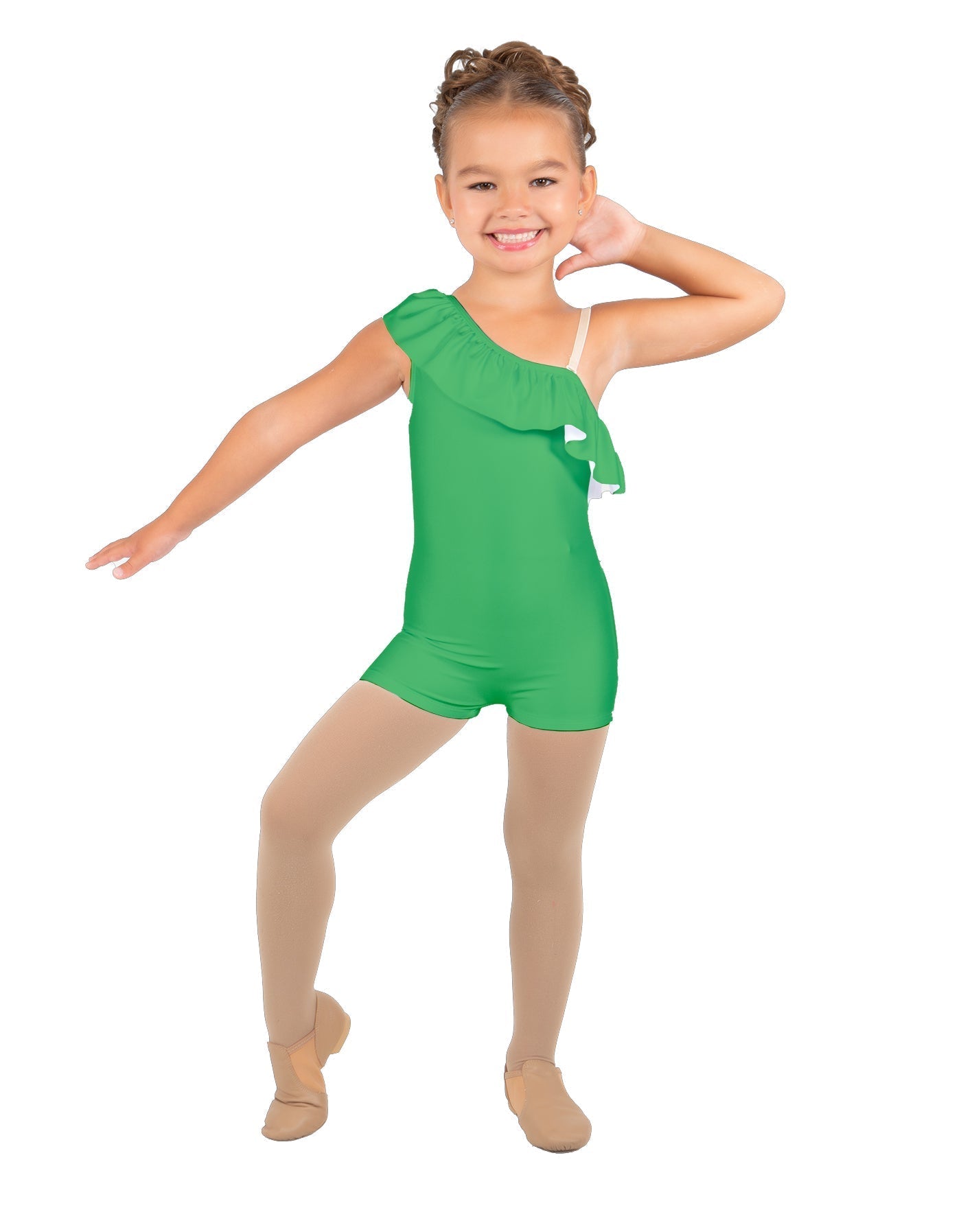 Solid Lycra One Shoulder w Ruffle Biketard