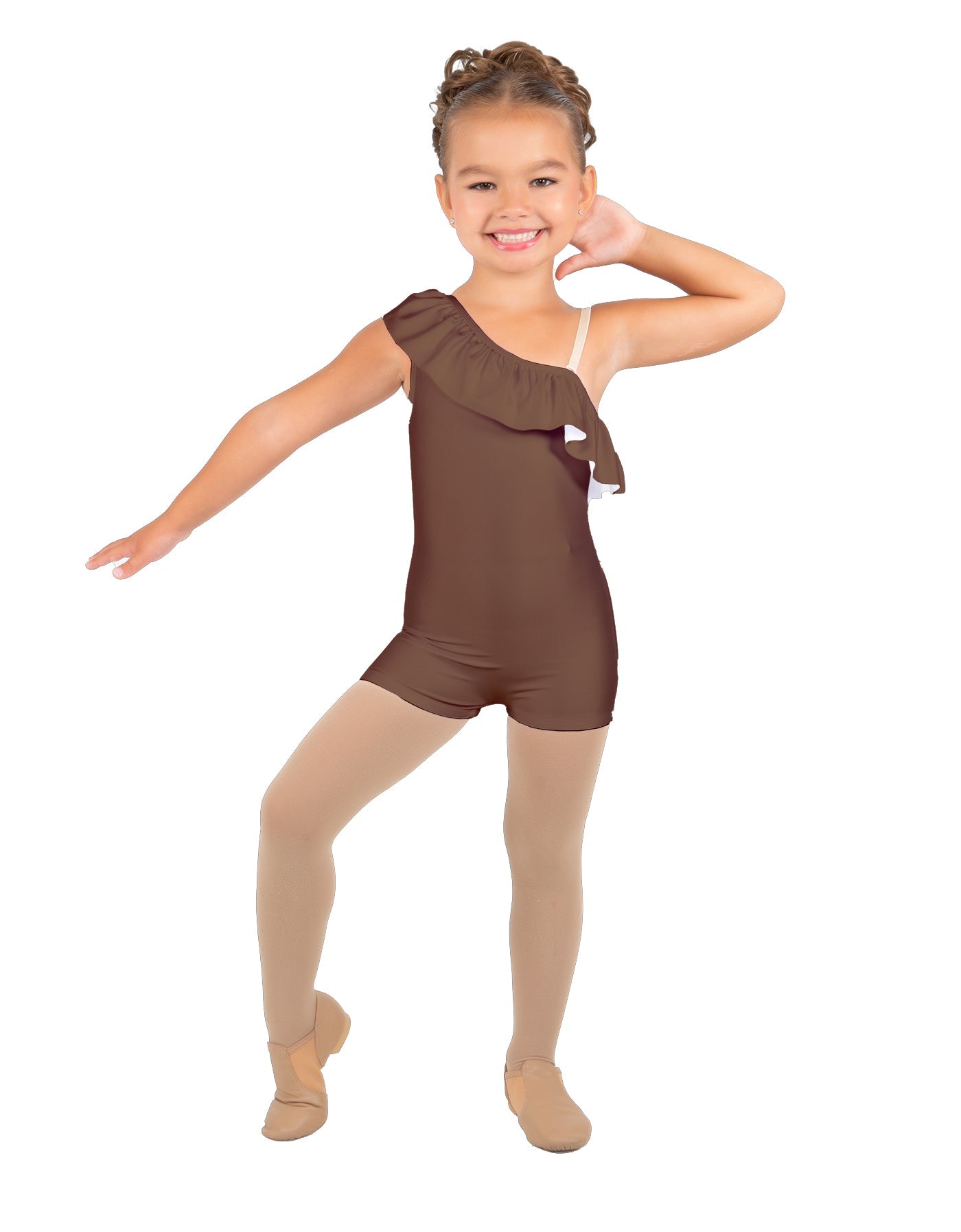 Solid Lycra One Shoulder w Ruffle Biketard