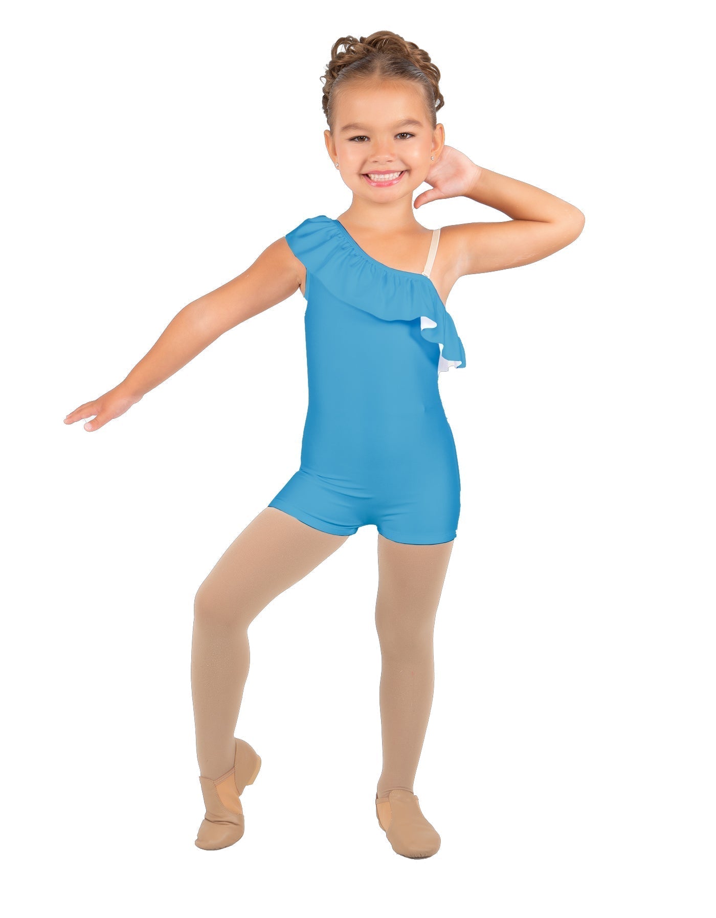 Solid Lycra One Shoulder w Ruffle Biketard
