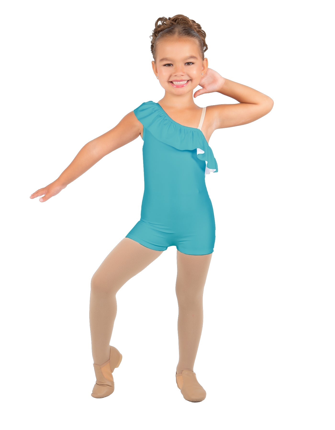 Solid Lycra One Shoulder w Ruffle Biketard