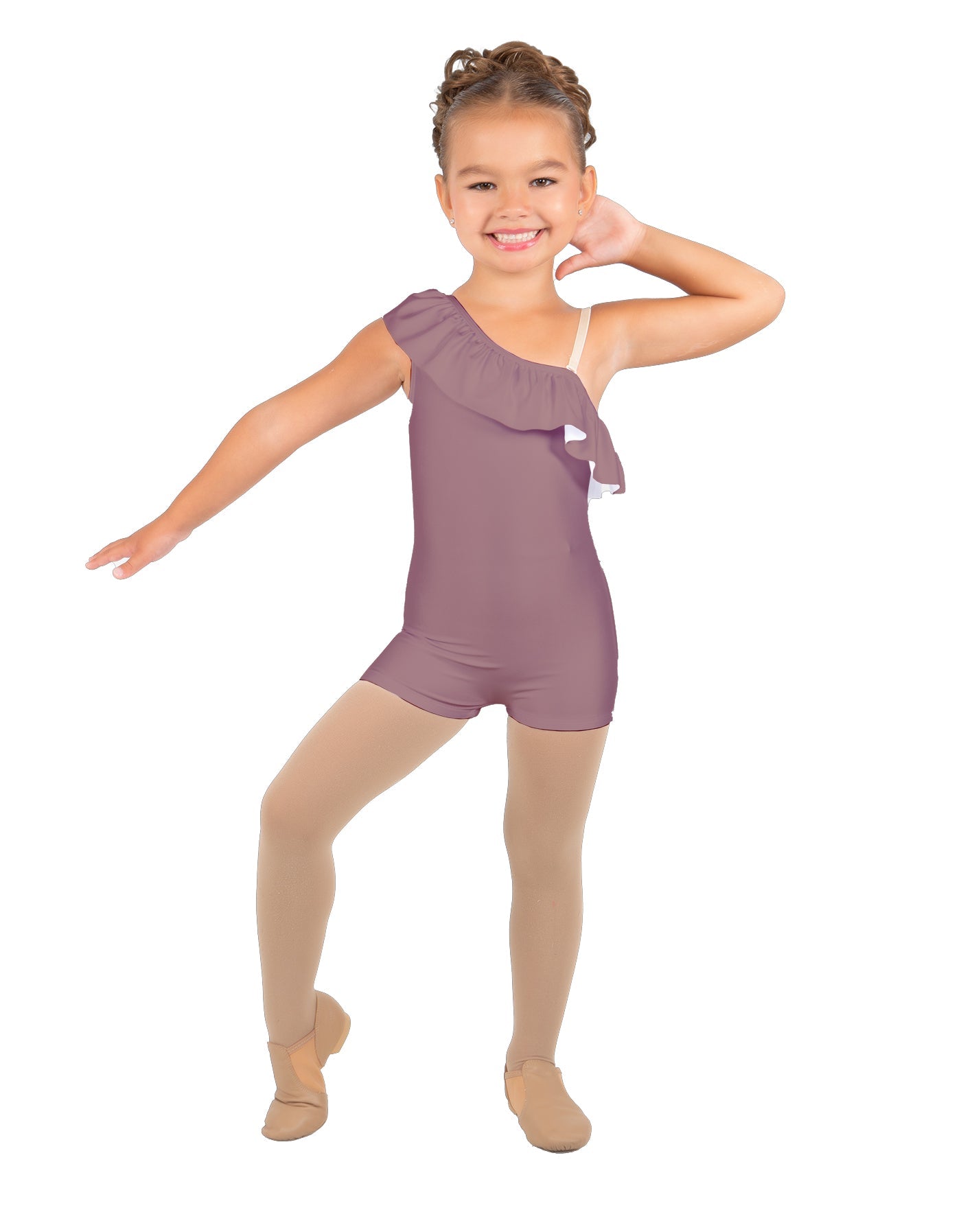 Solid Lycra One Shoulder w Ruffle Biketard