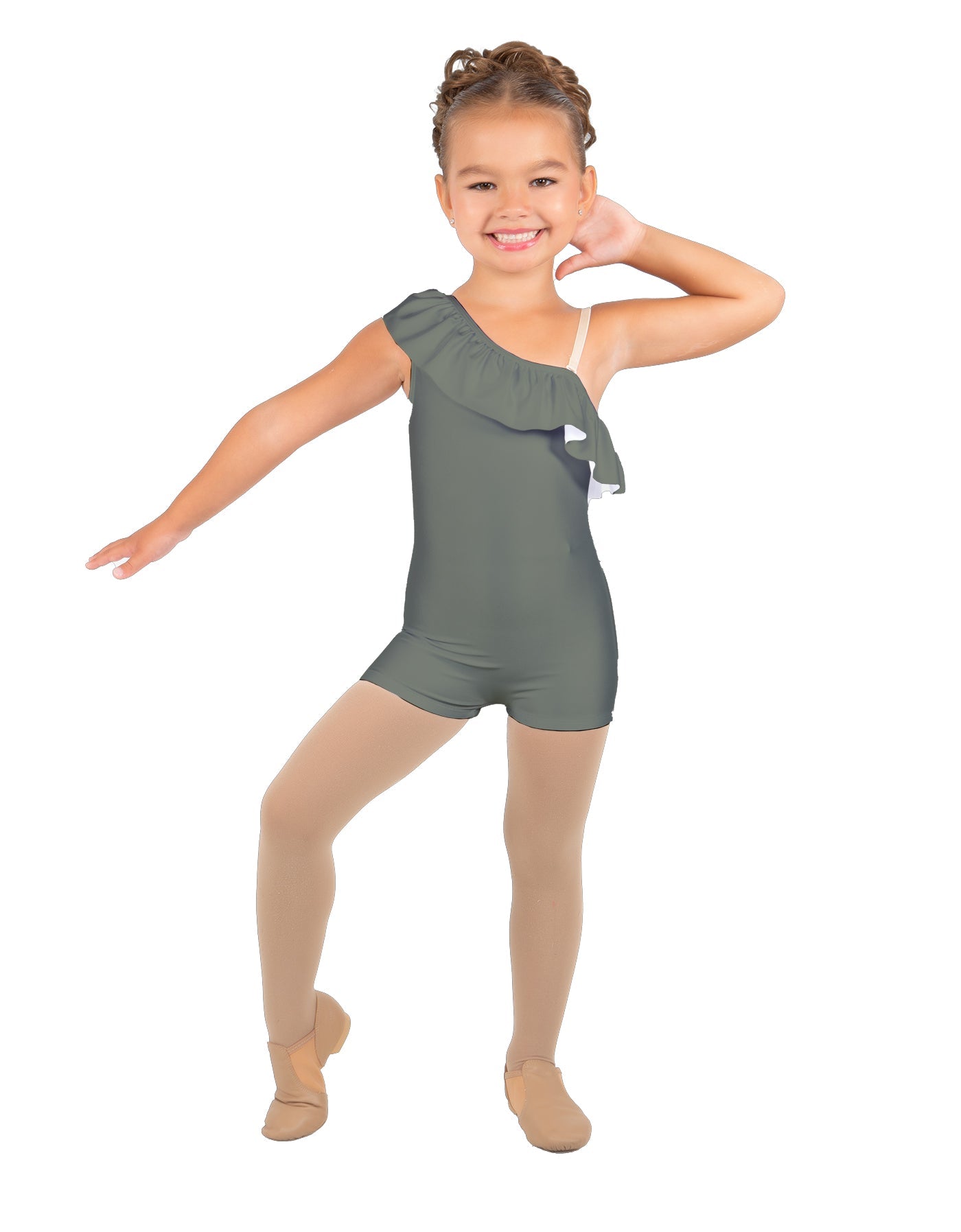 Solid Lycra One Shoulder w Ruffle Biketard