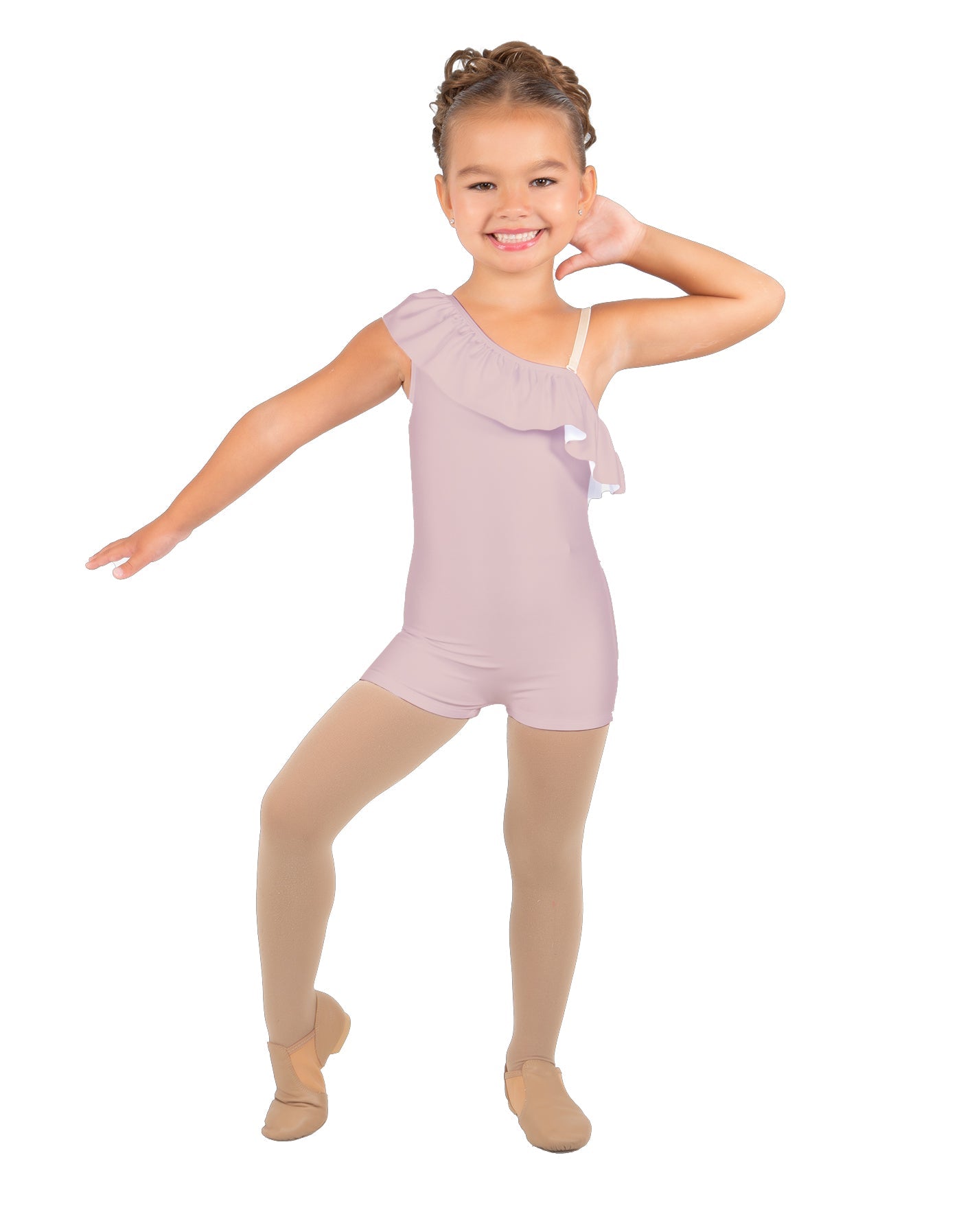 Solid Lycra One Shoulder w Ruffle Biketard