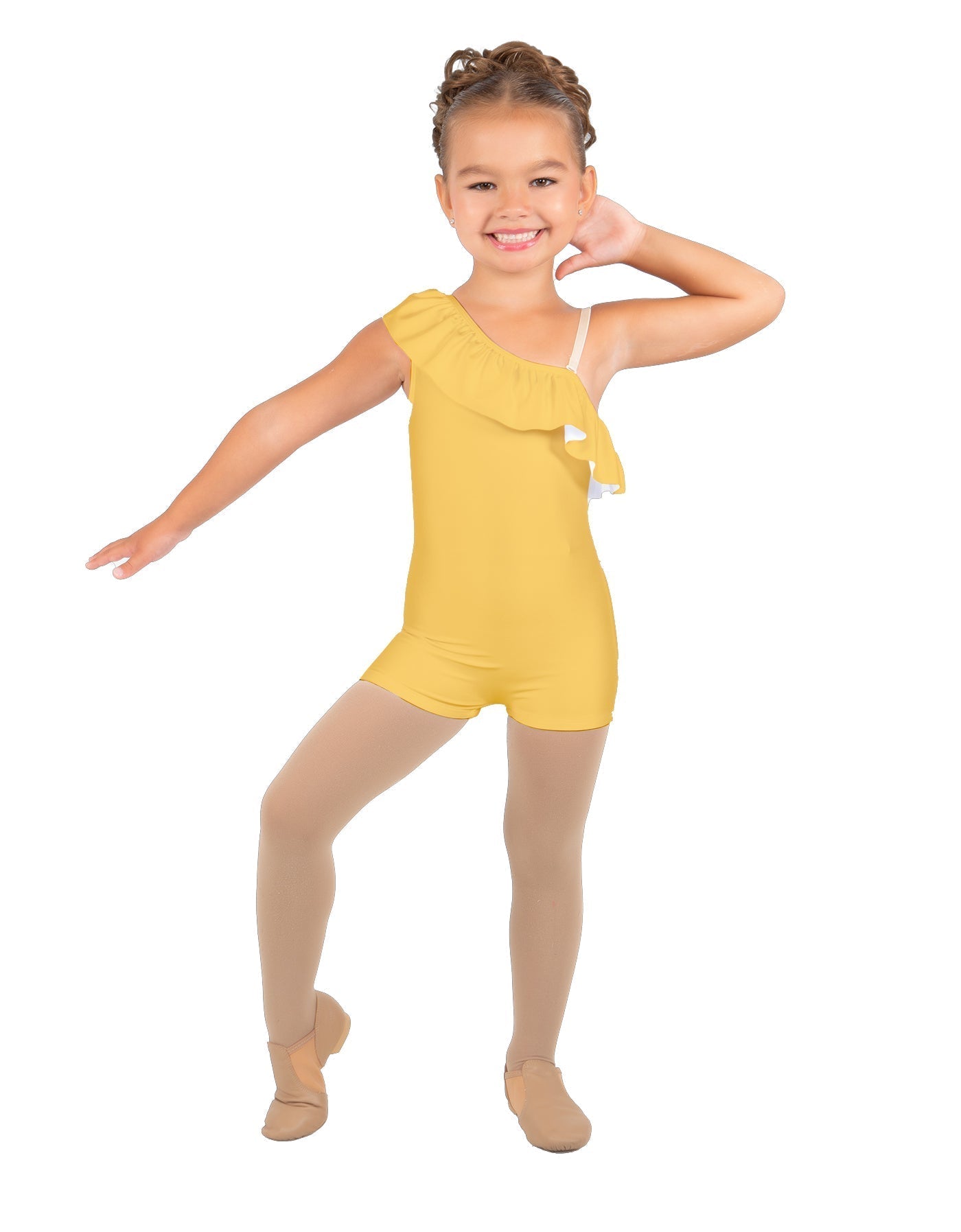 Solid Lycra One Shoulder w Ruffle Biketard