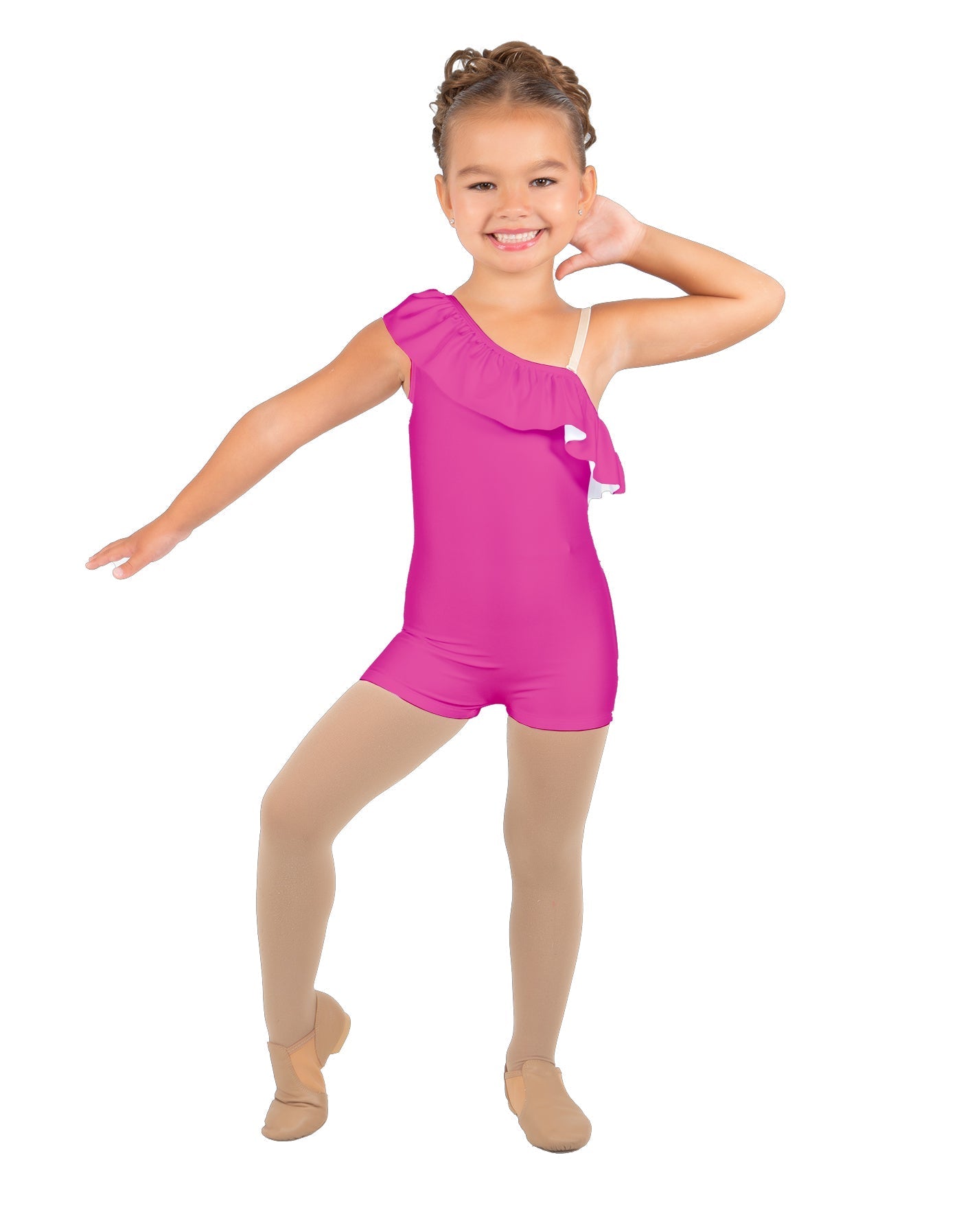 Solid Lycra One Shoulder w Ruffle Biketard