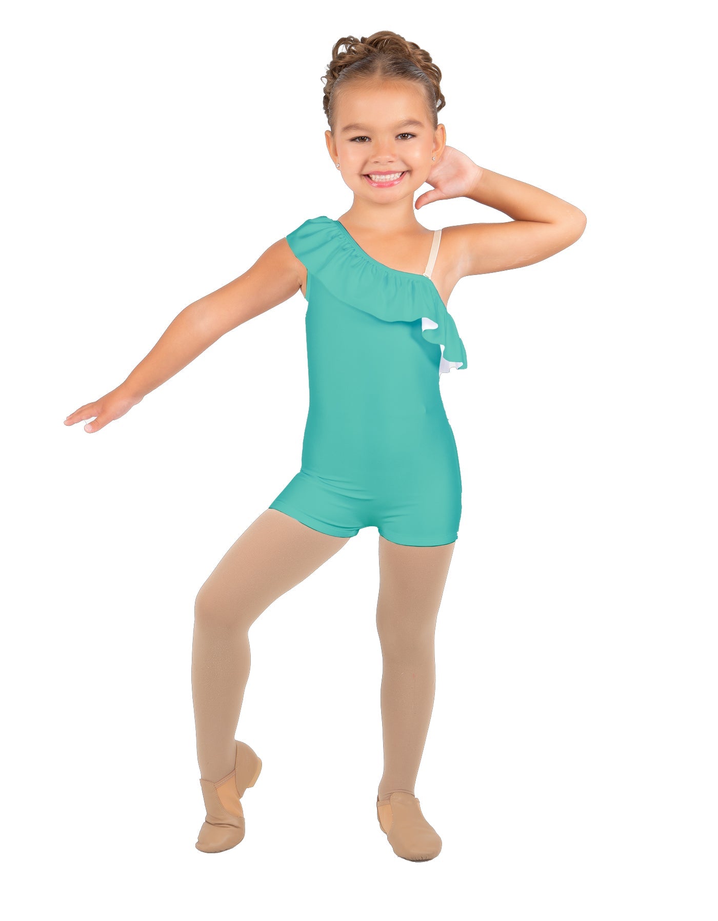Solid Lycra One Shoulder w Ruffle Biketard