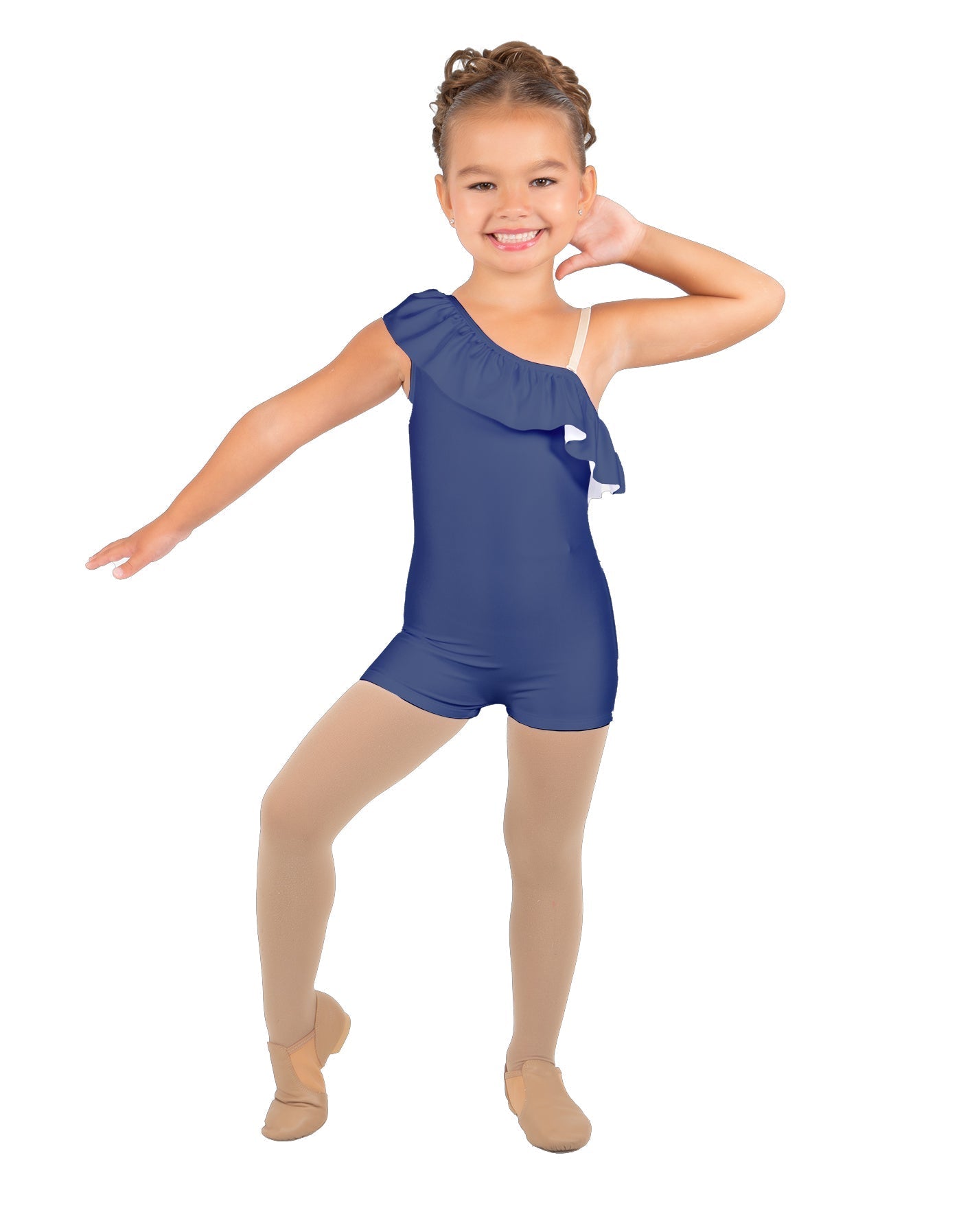Solid Lycra One Shoulder w Ruffle Biketard
