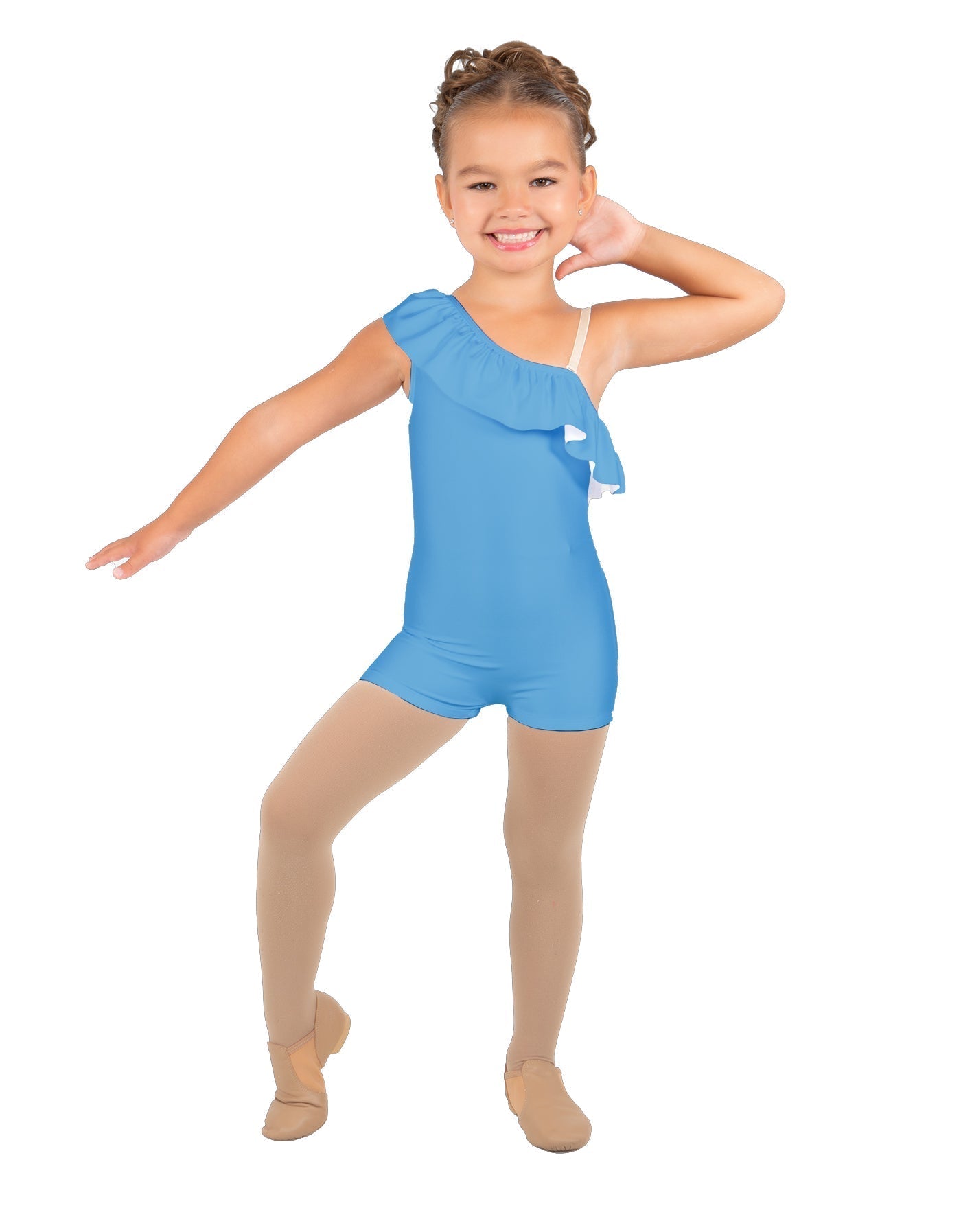 Solid Lycra One Shoulder w Ruffle Biketard
