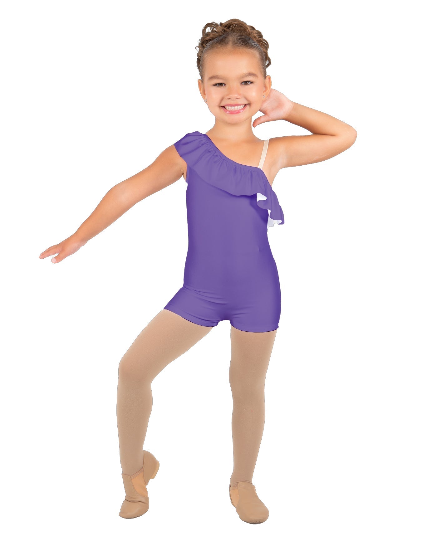Solid Lycra One Shoulder w Ruffle Biketard