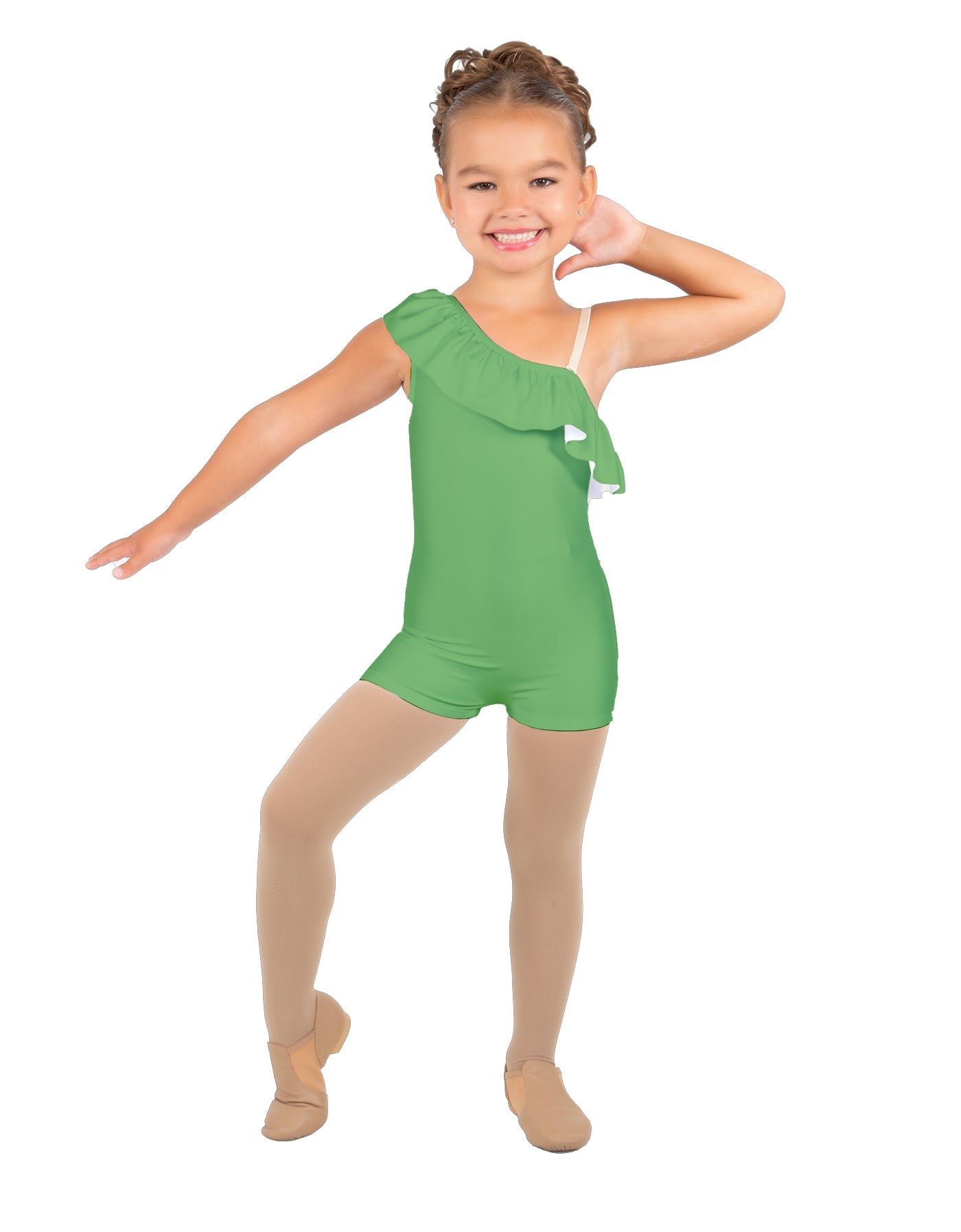 Solid Lycra One Shoulder w Ruffle Biketard