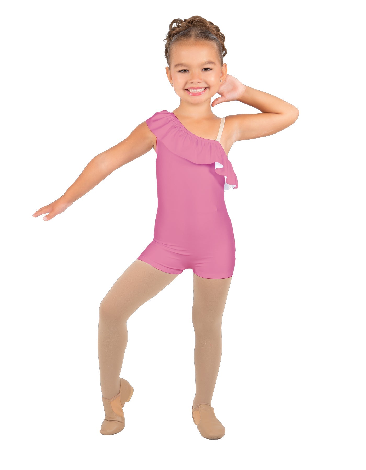 Solid Lycra One Shoulder w Ruffle Biketard