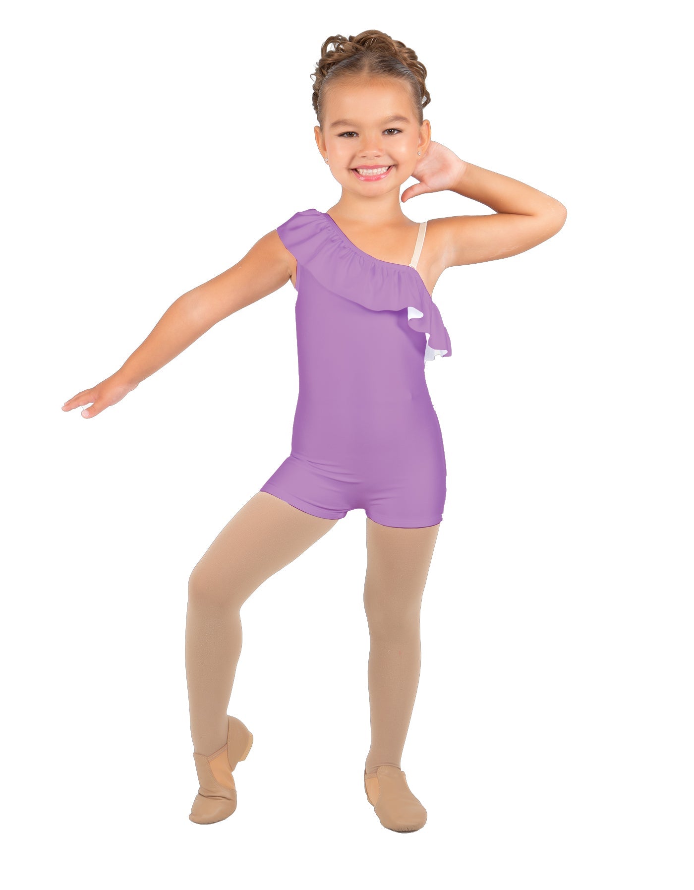 Solid Lycra One Shoulder w Ruffle Biketard
