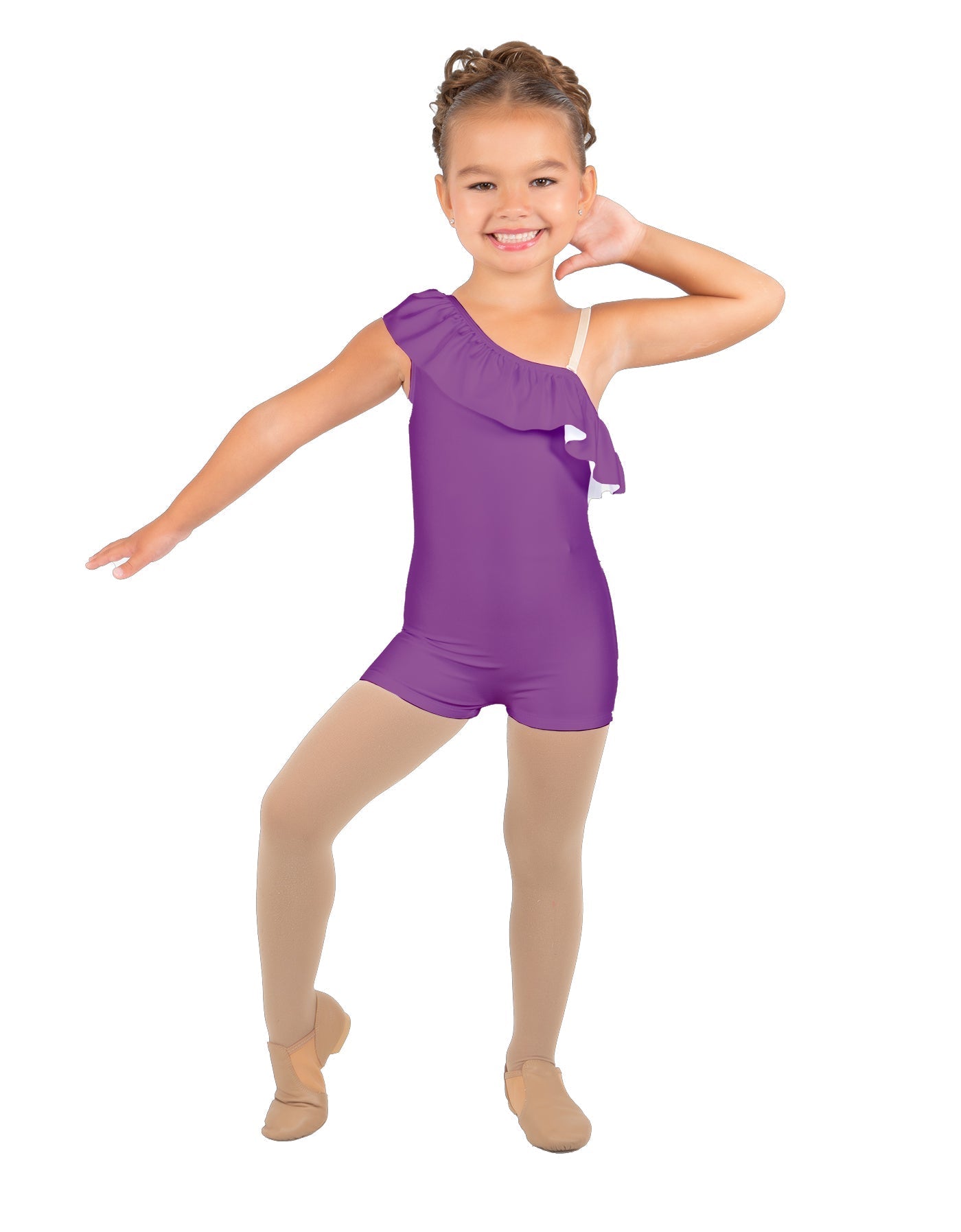 Solid Lycra One Shoulder w Ruffle Biketard