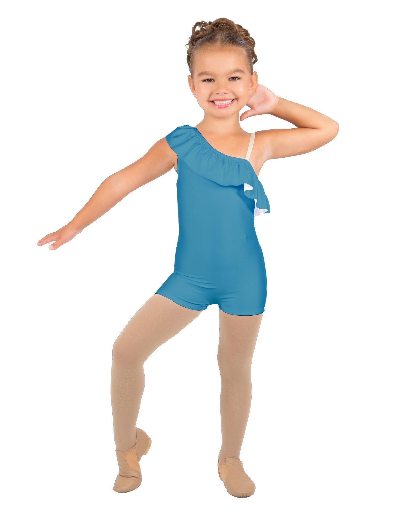 Solid Lycra One Shoulder w Ruffle Biketard