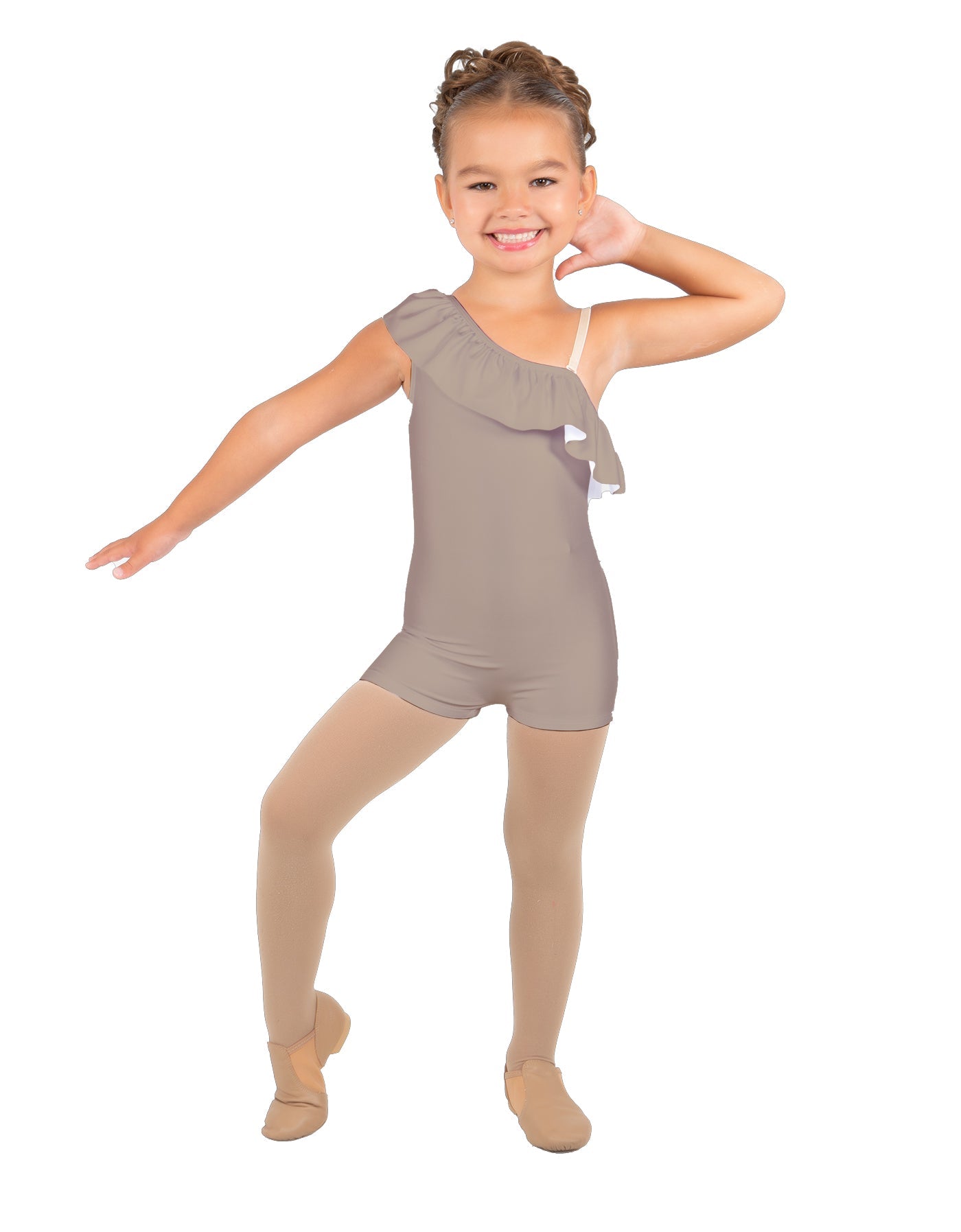 Solid Lycra One Shoulder w Ruffle Biketard