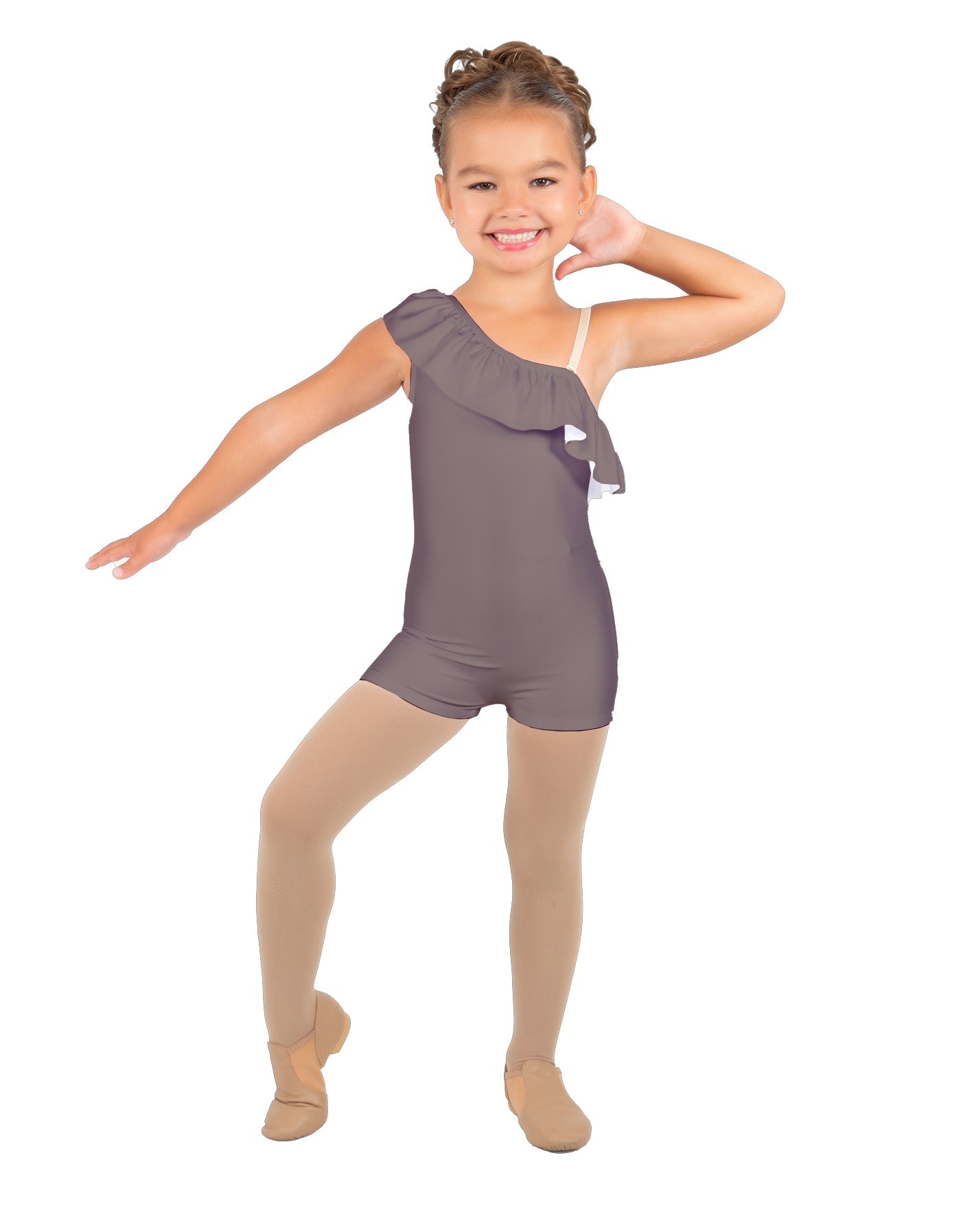 Solid Lycra One Shoulder w Ruffle Biketard