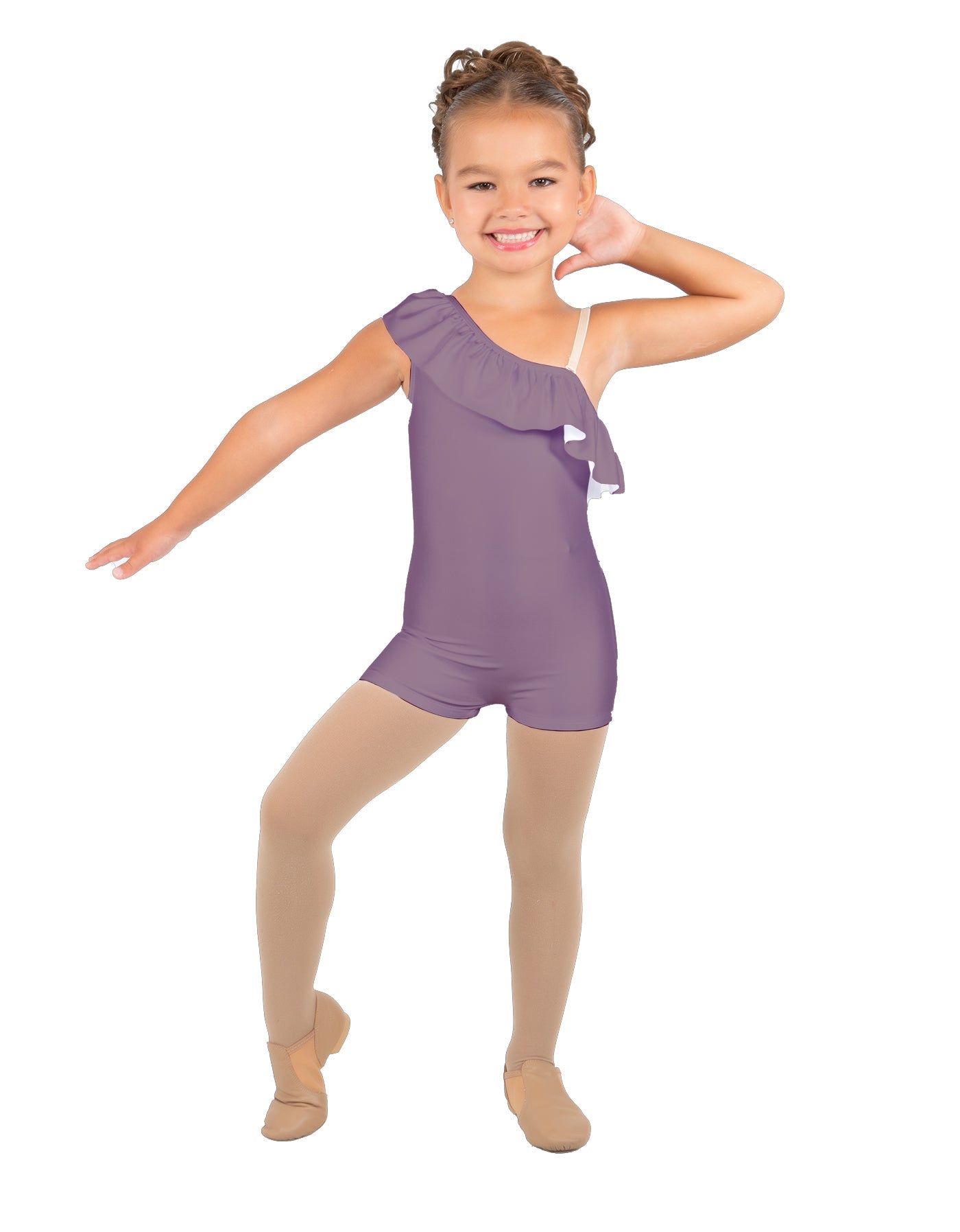 Solid Lycra One Shoulder w Ruffle Biketard