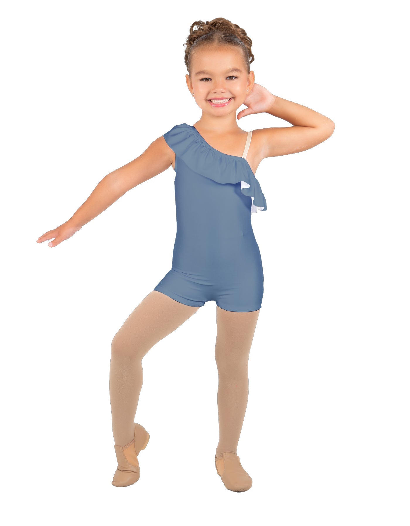 Solid Lycra One Shoulder w Ruffle Biketard